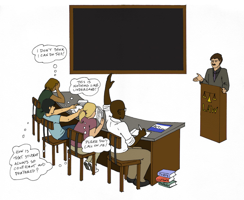 Illustration for law studies website (video player goes where blackboard is)