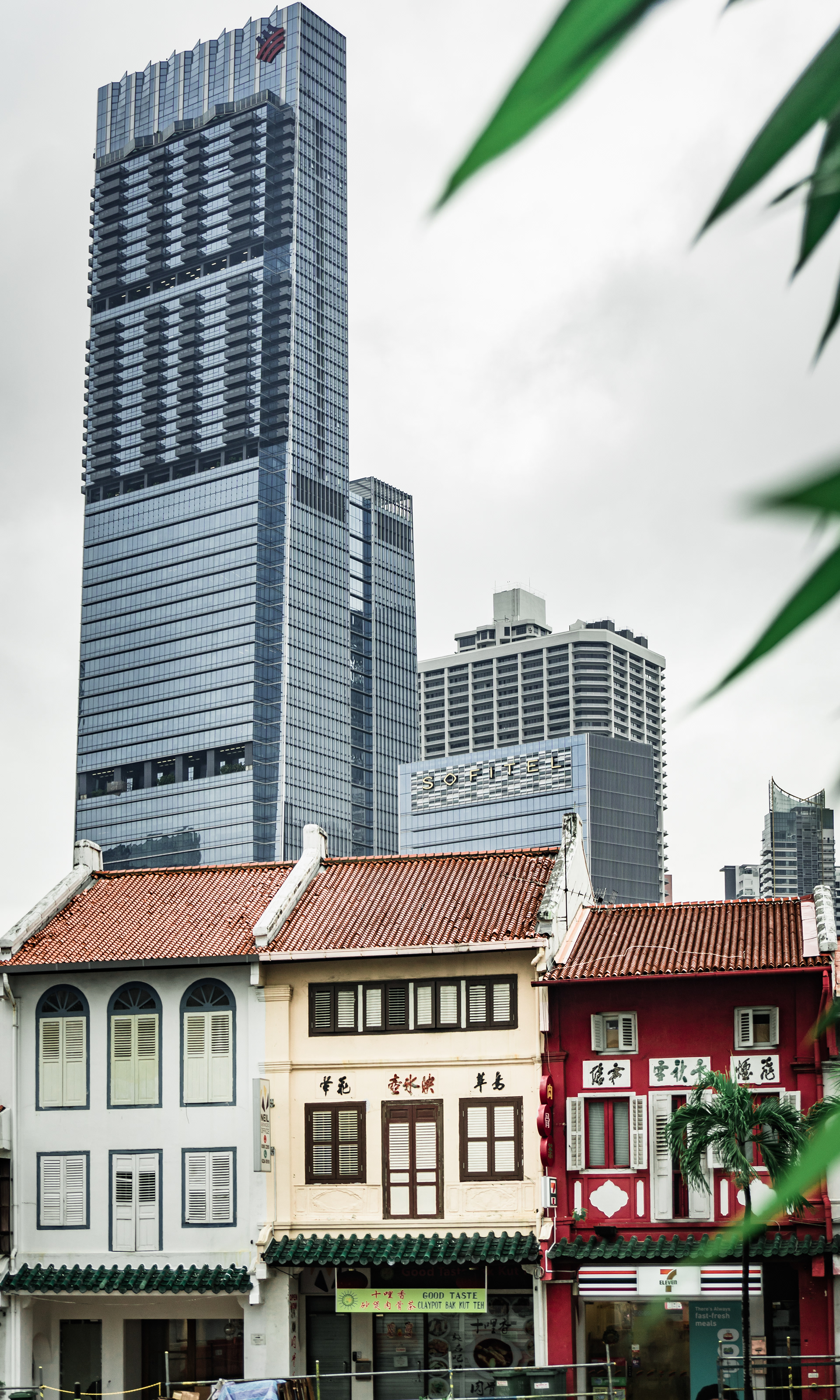 Singapore Chinatown and with CBD Skyline, Singapore