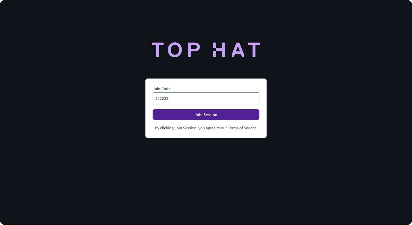 Landing page after entering URL