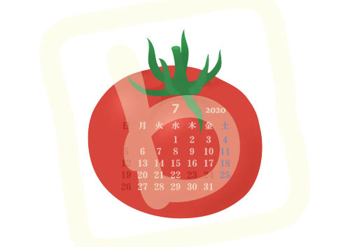 2020年7月カレンダー「トマト」季節の野菜シリーズ A4・横〔JPG／PNG／WORD〕