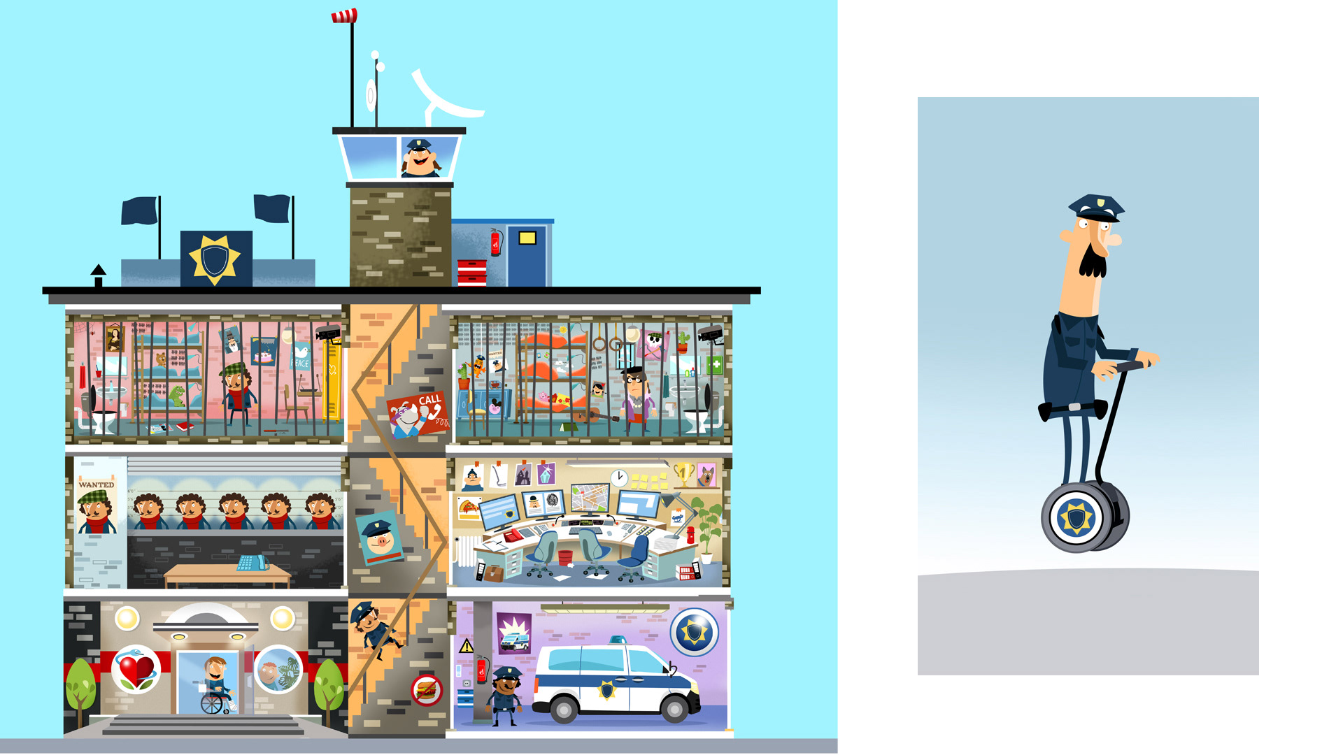 Kids app; children`s book; Wimmelbild; police station