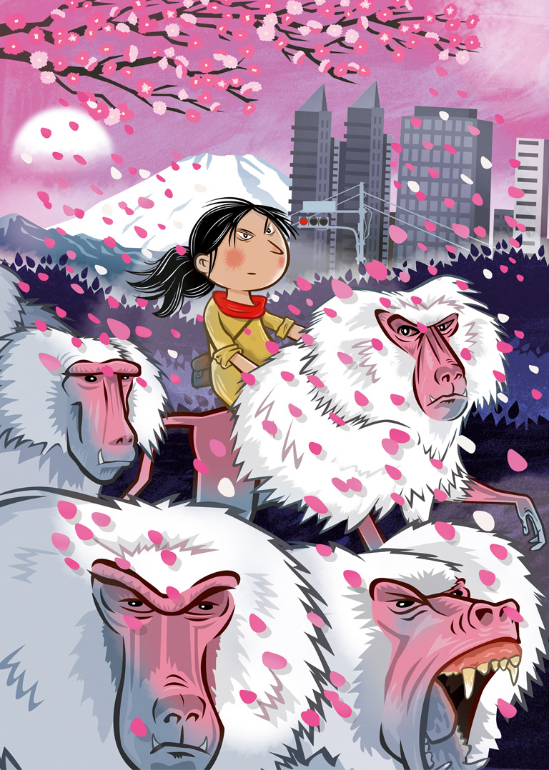 Illustration; funny; children`s book; baboon