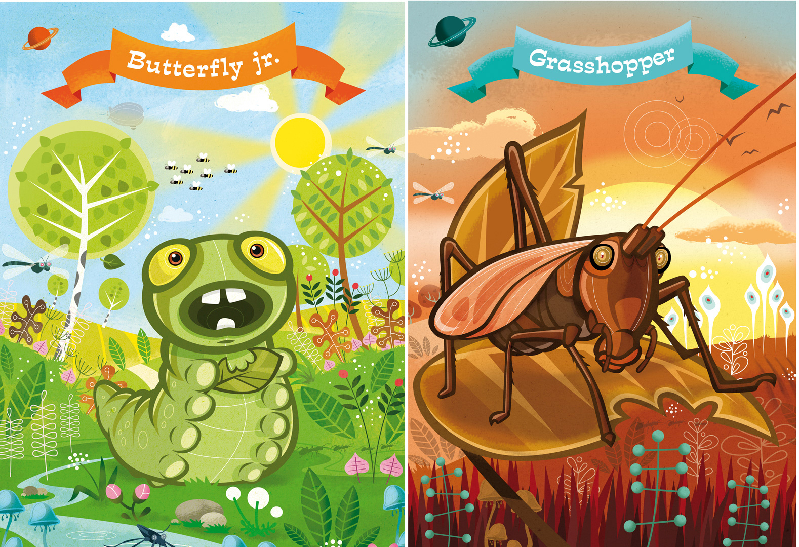 butterfly; bugs; grasshopper;  Illustration; funny; children`s book; bugs; butterfly; grasshopper