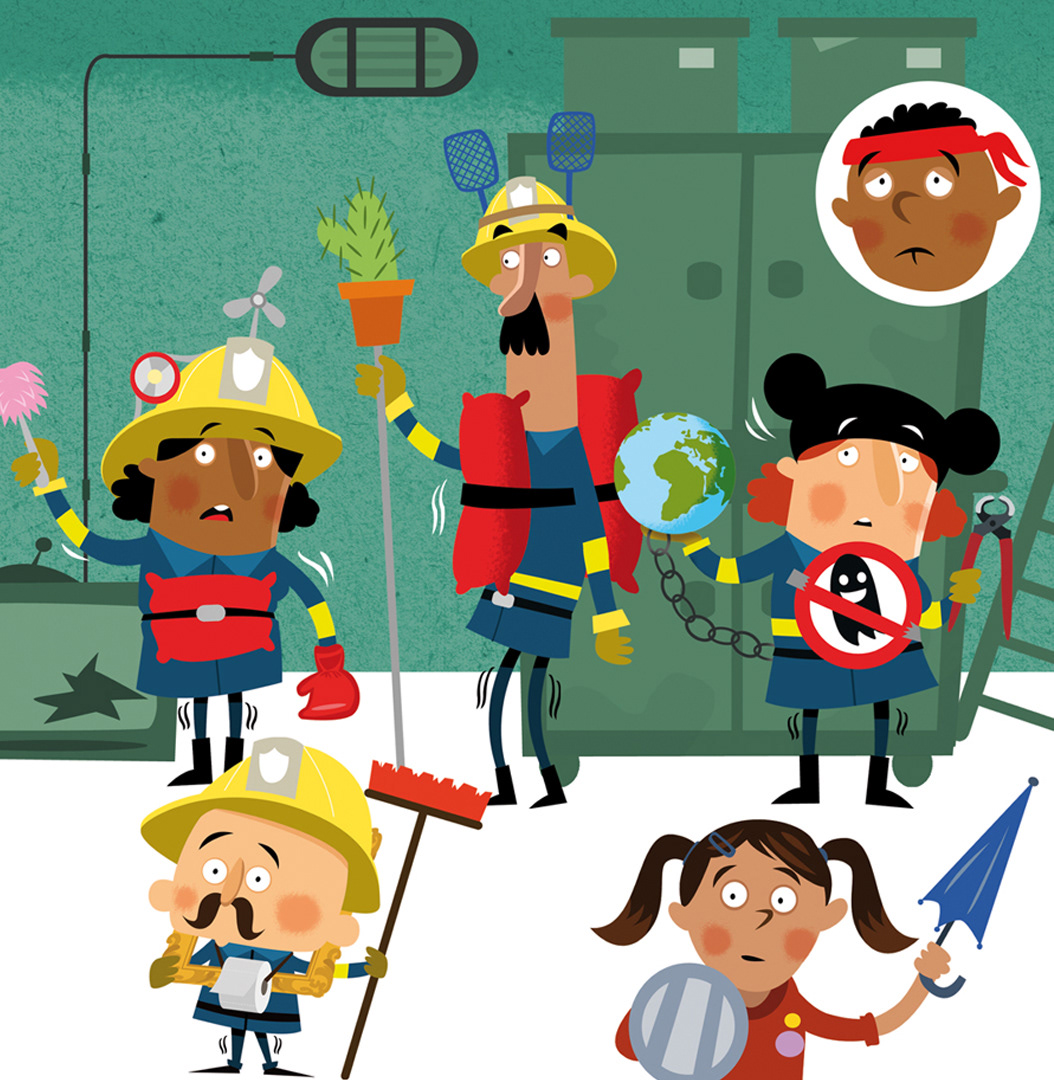 Illustration; funny; children`s book; fire station