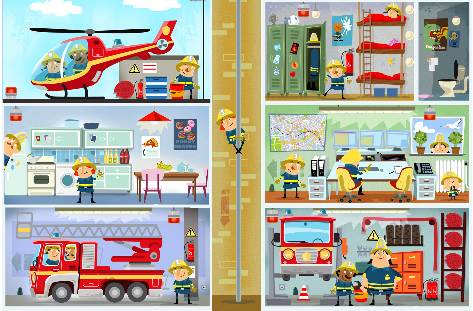 Kids app; children`s book; Wimmelbild; fire station
