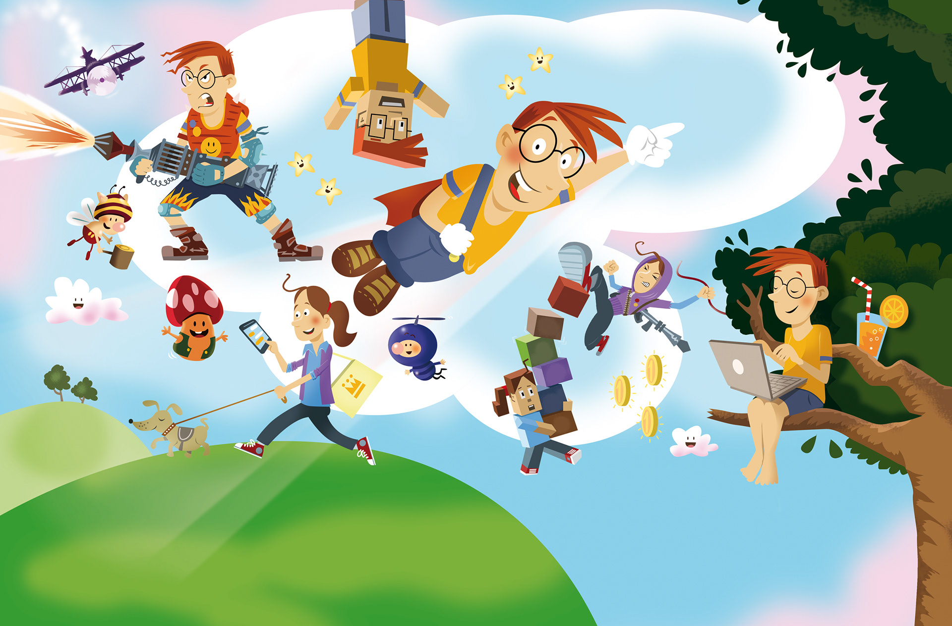 magazine, illustration; games; apps