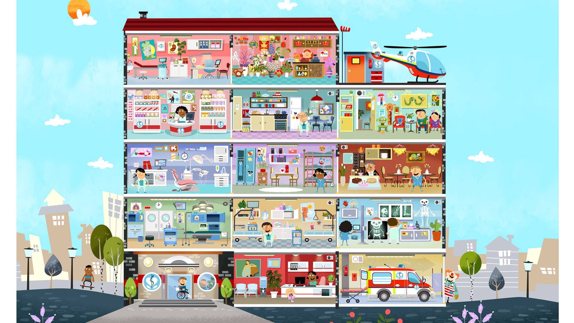 Kids app; children`s book; Wimmelbild; hospital
