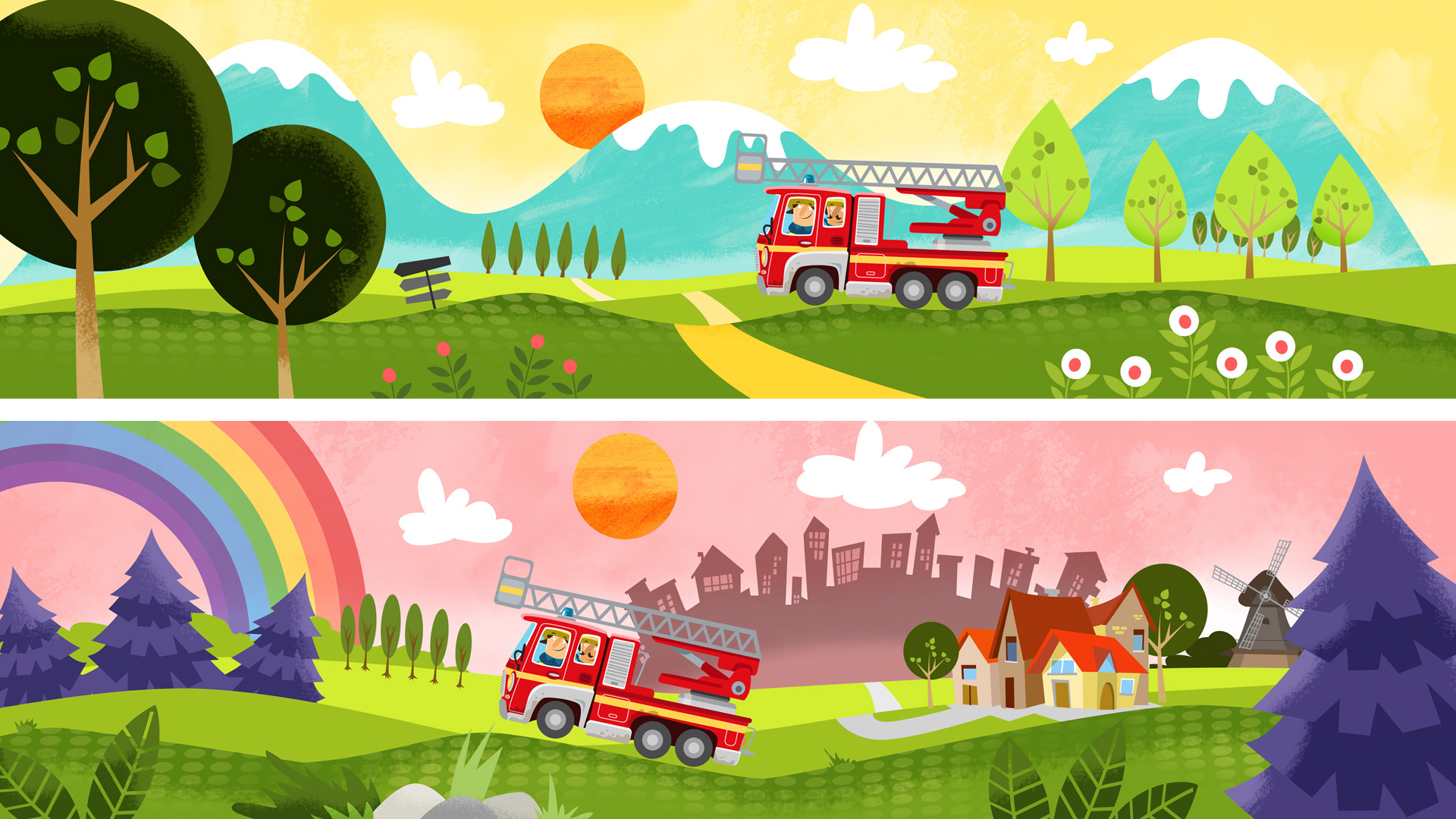 Kids app; children`s book; Wimmelbild; fire station