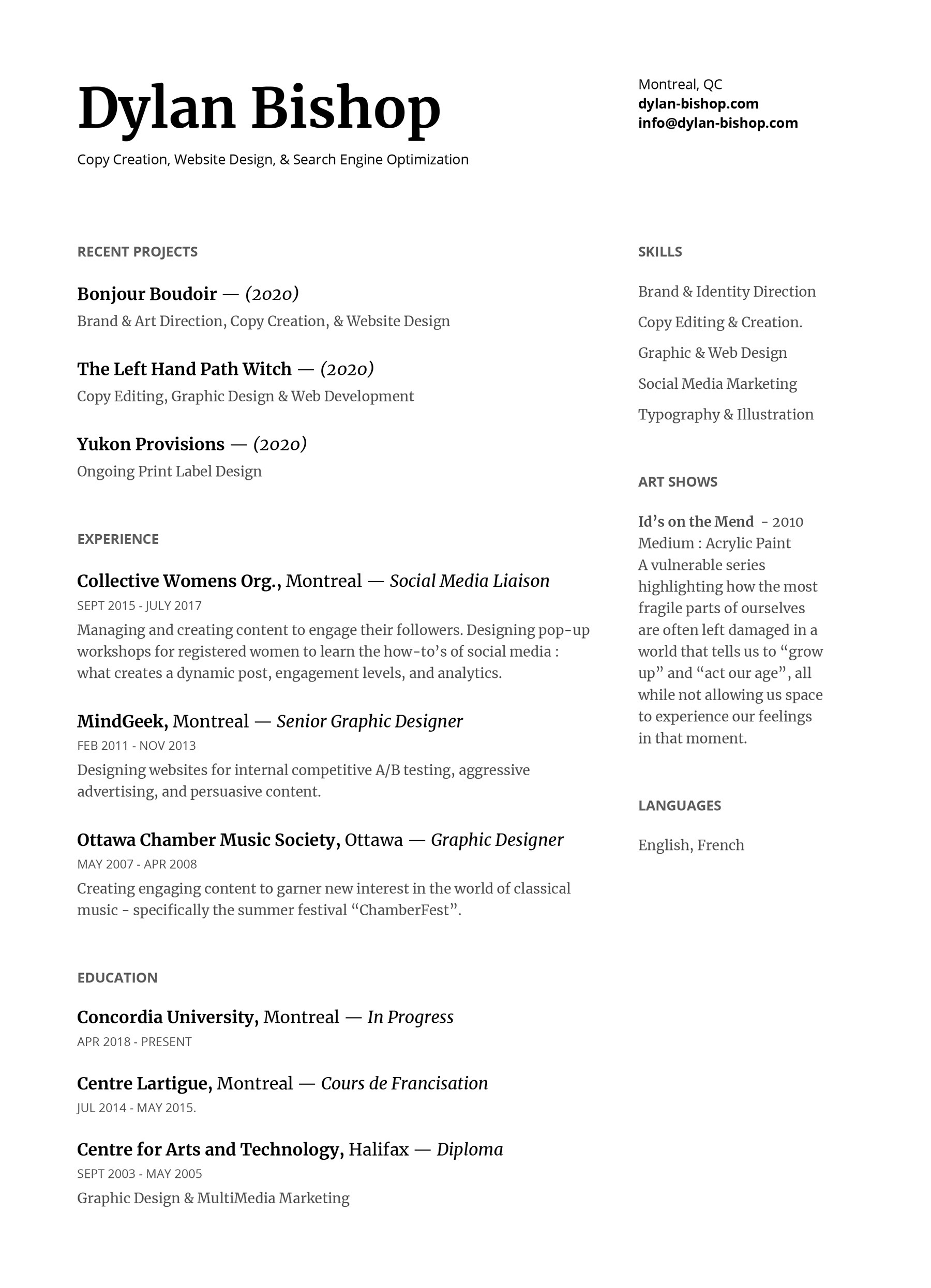 Graphic design resume, aggressive advertising, persuasive content creation, renewing interest in classical music, dynamic content and engagement levels, social media liaison