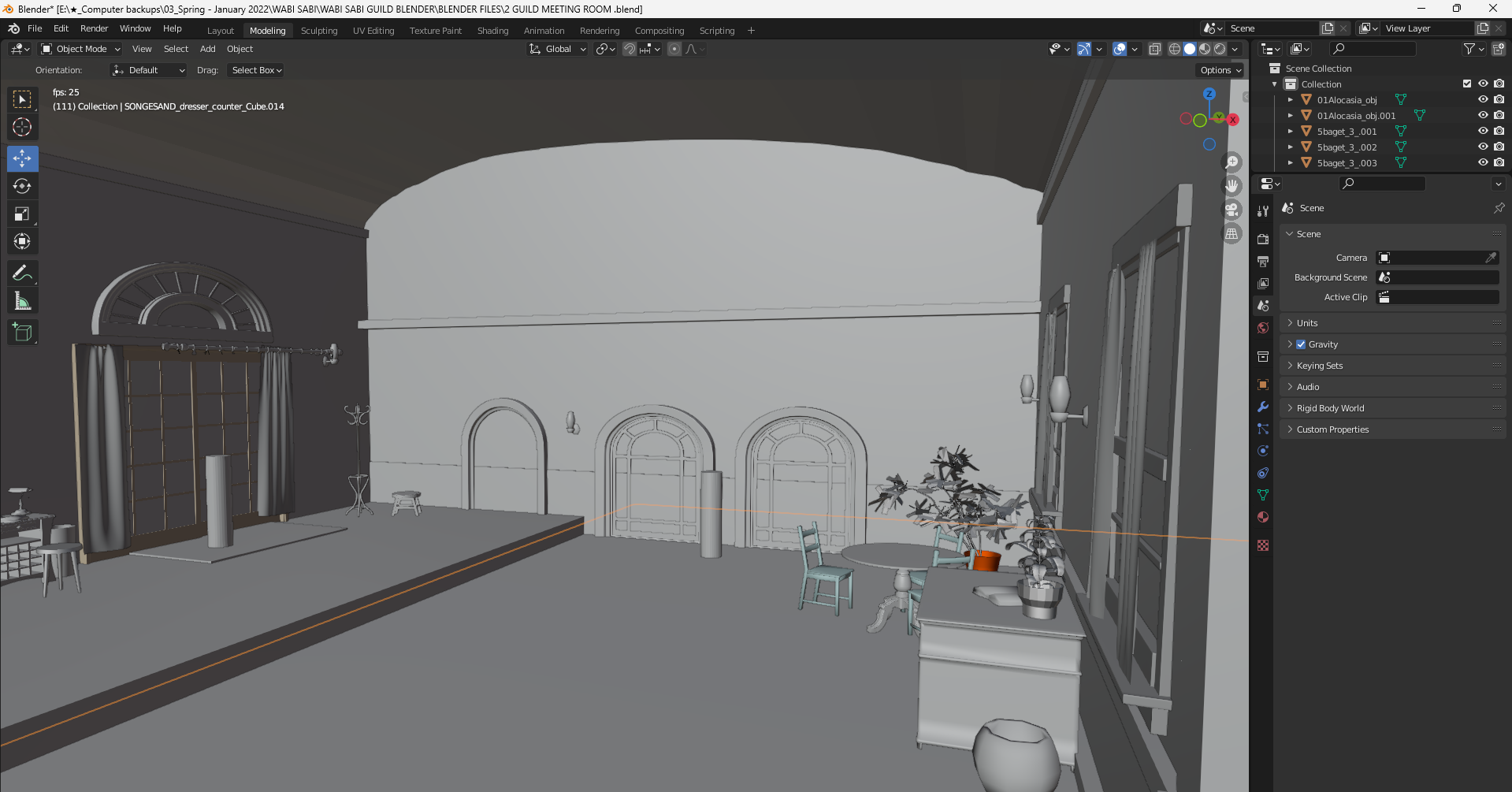 Blender Mockup of the reciving room for the guild in "Wabi Sabi"