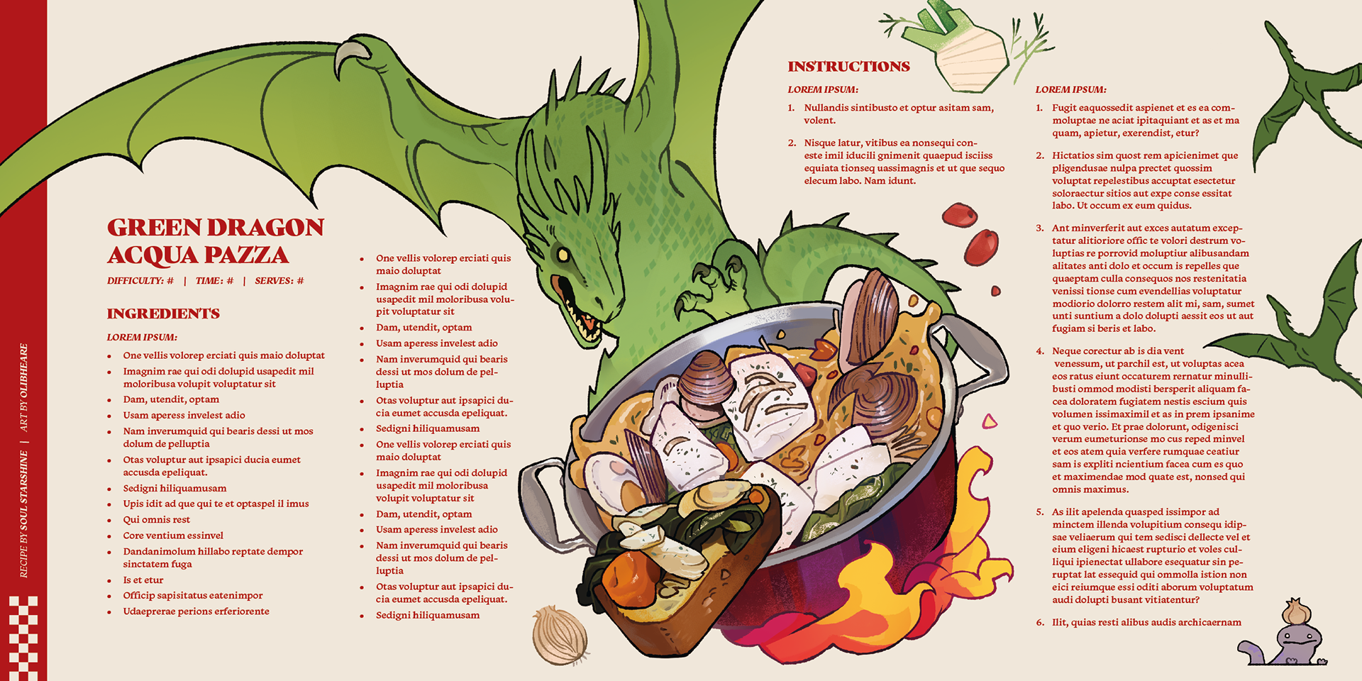 To Your Heart's Desire recipe illustration | Dungeon Meshi Cookbook zine, profits to World Central Kitchen