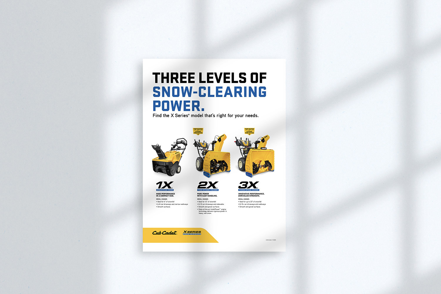 Cub Cadet 3 Snow Interior wall with blank photo or poster with window shadow.