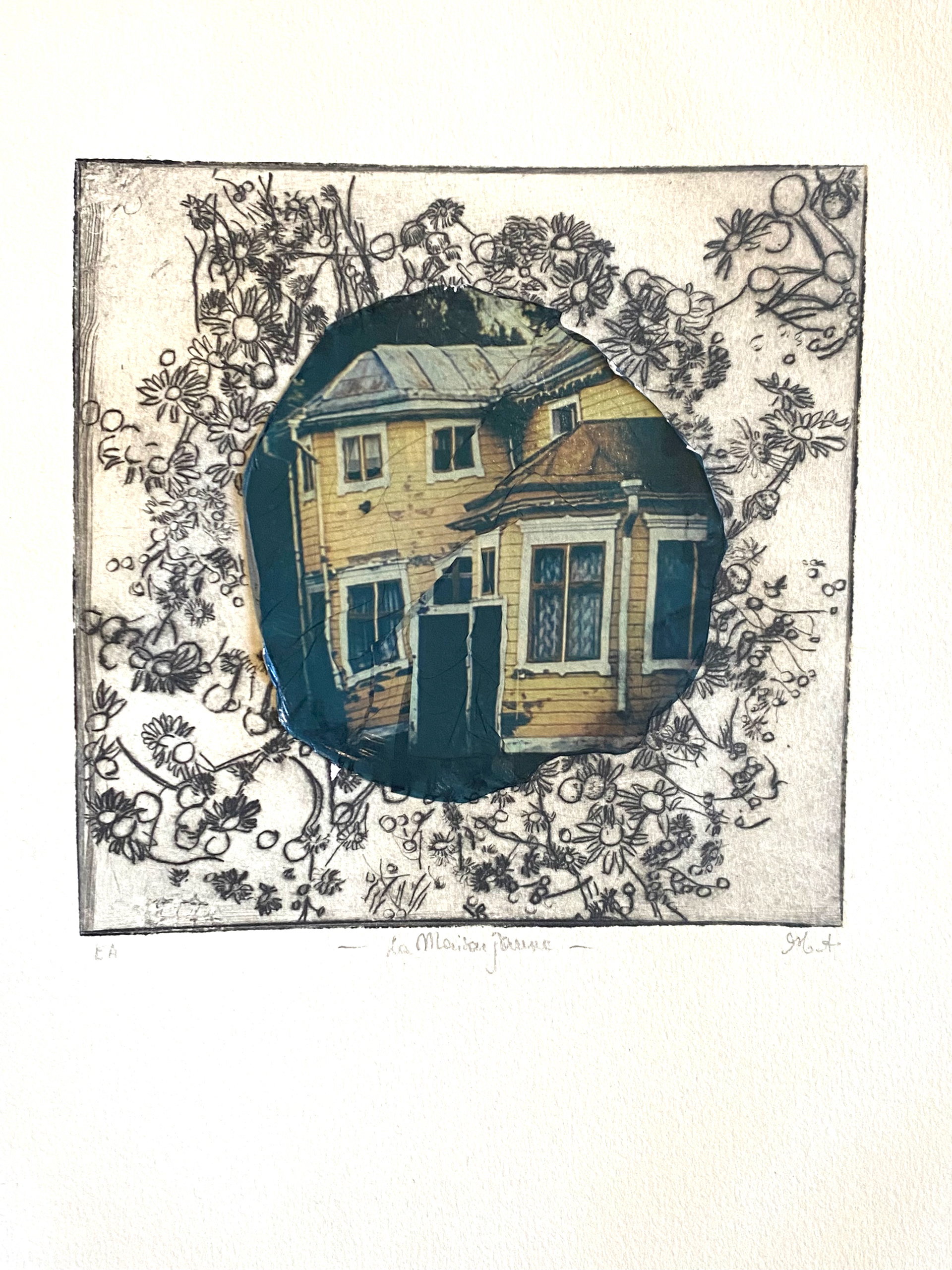 "The yellow house", part.1, Etching print and polaroid emulsion on paper, Stundars, 2023 (c)