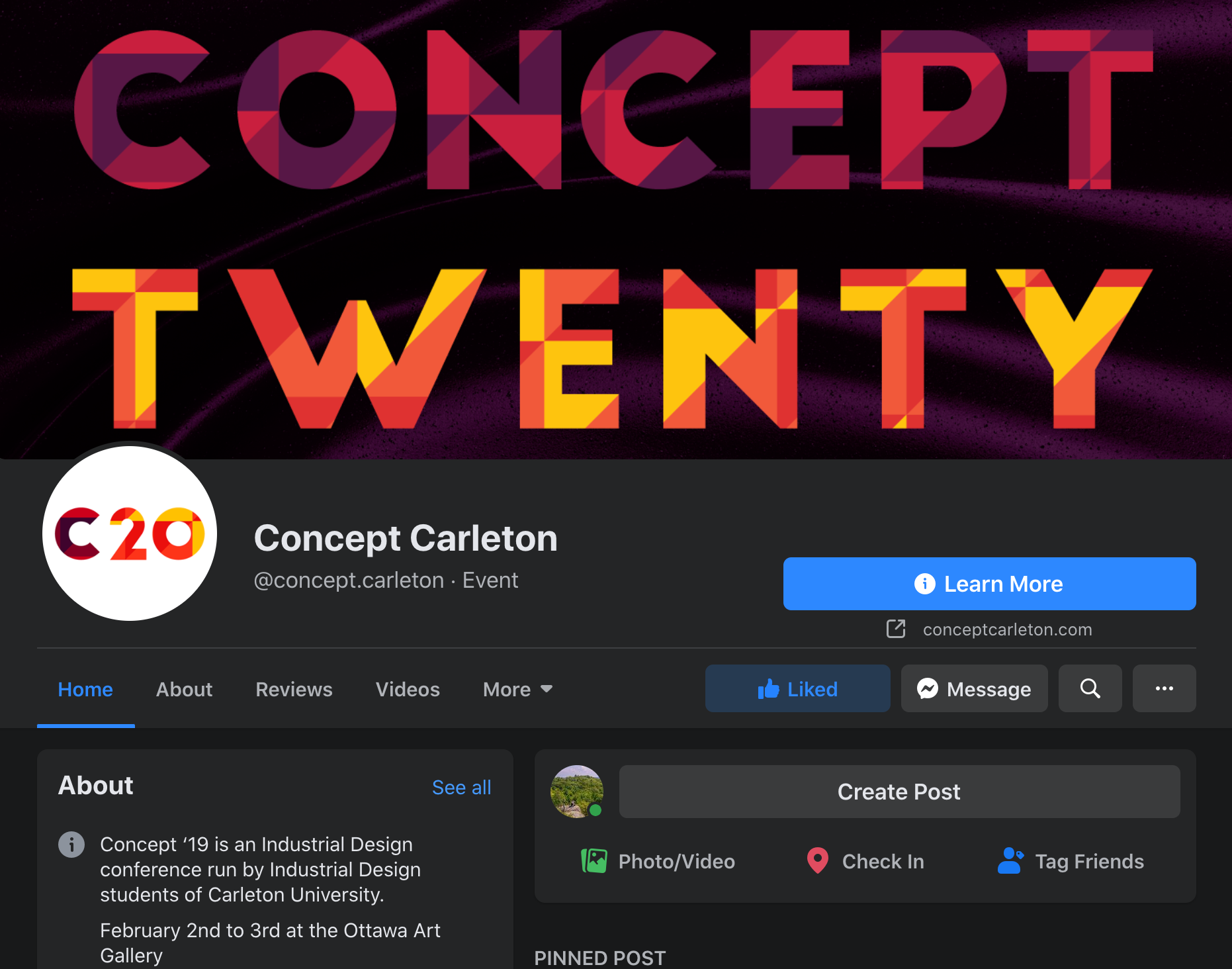 Screenshot of the Concept Twenty Facebook page.