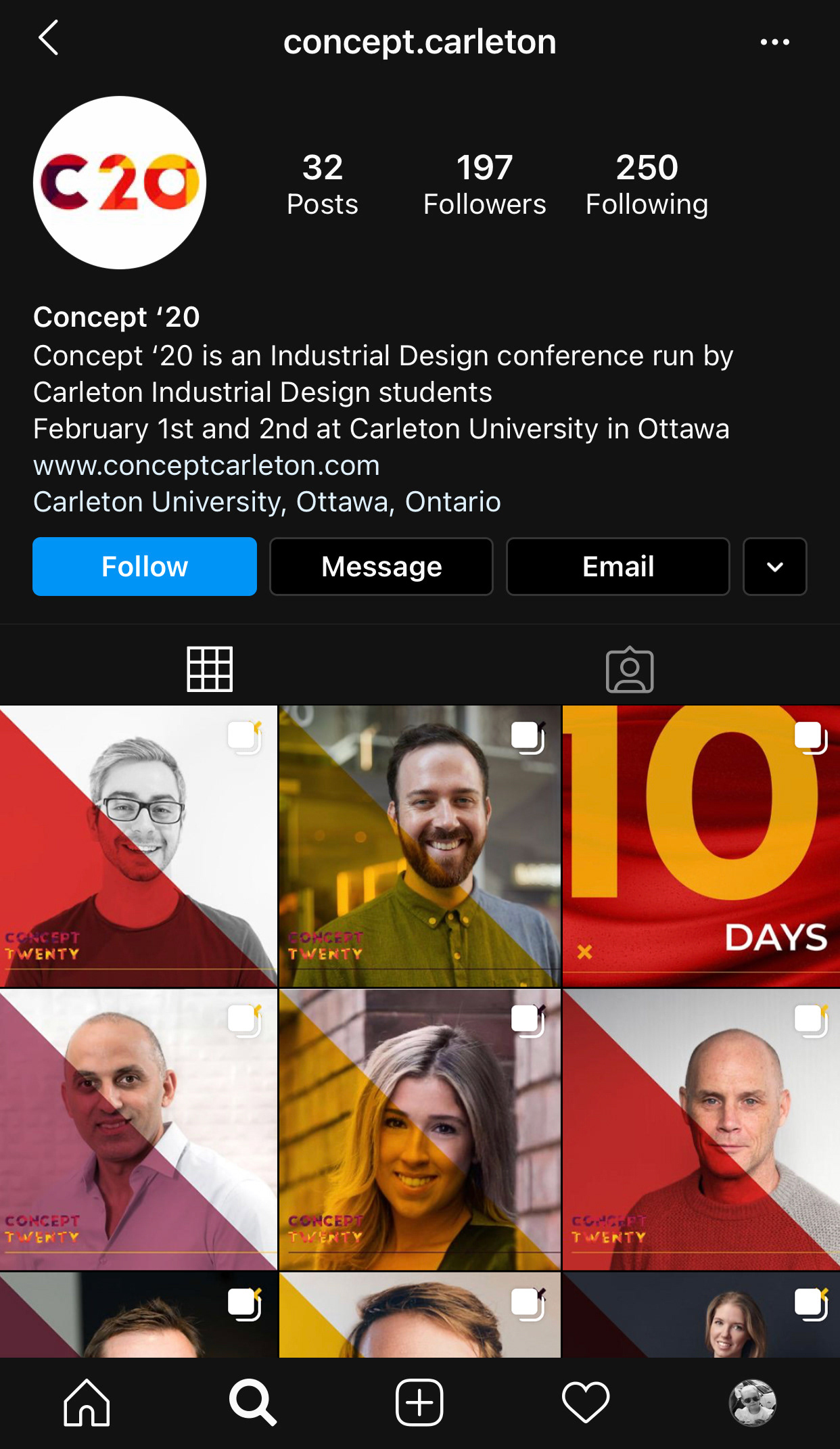 Screenshot of the Concept Twenty Instagram page.