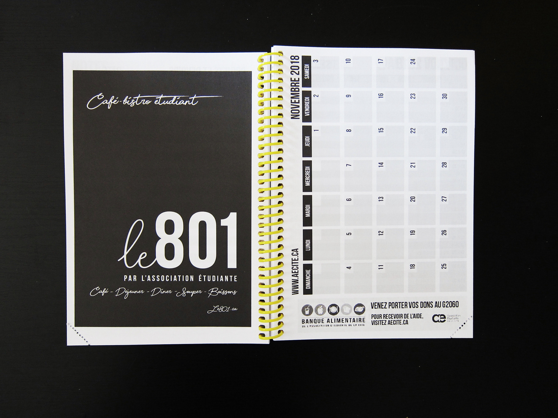 Monthly spread with calendar.