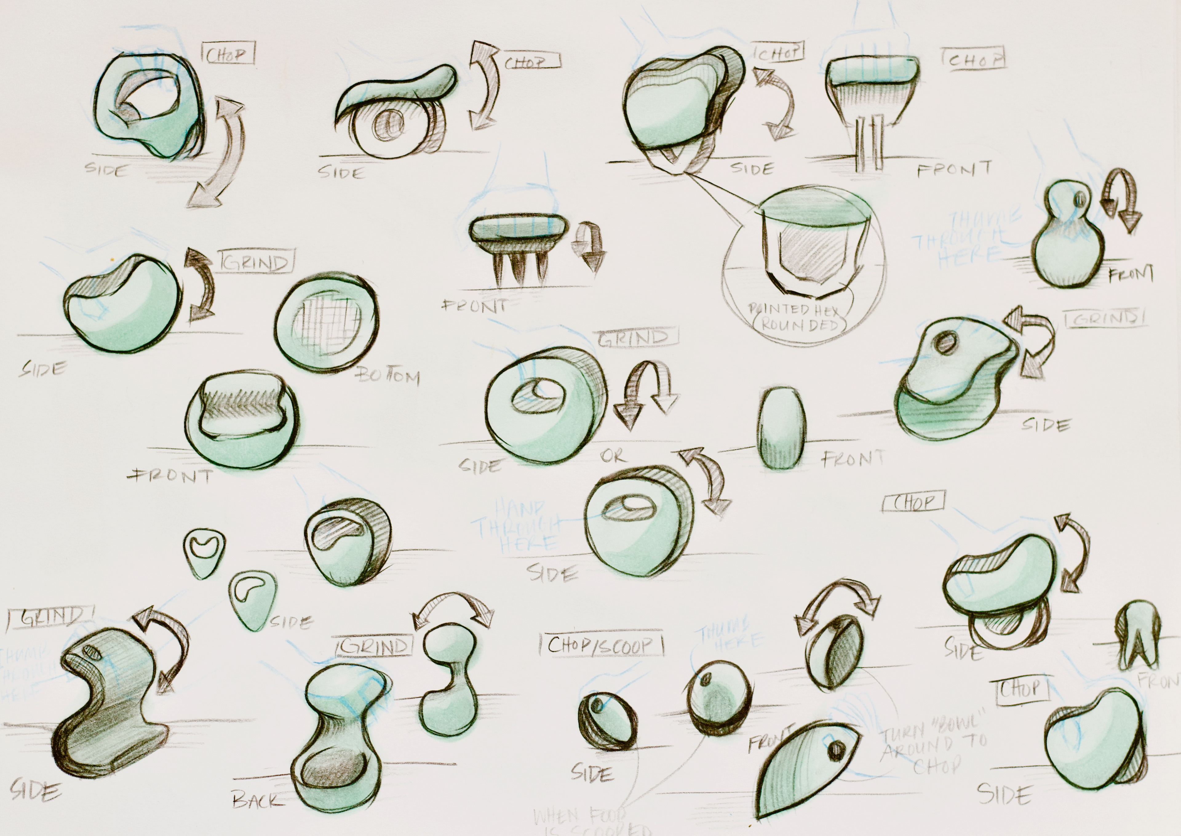 Sketches showing iterations in form and function.