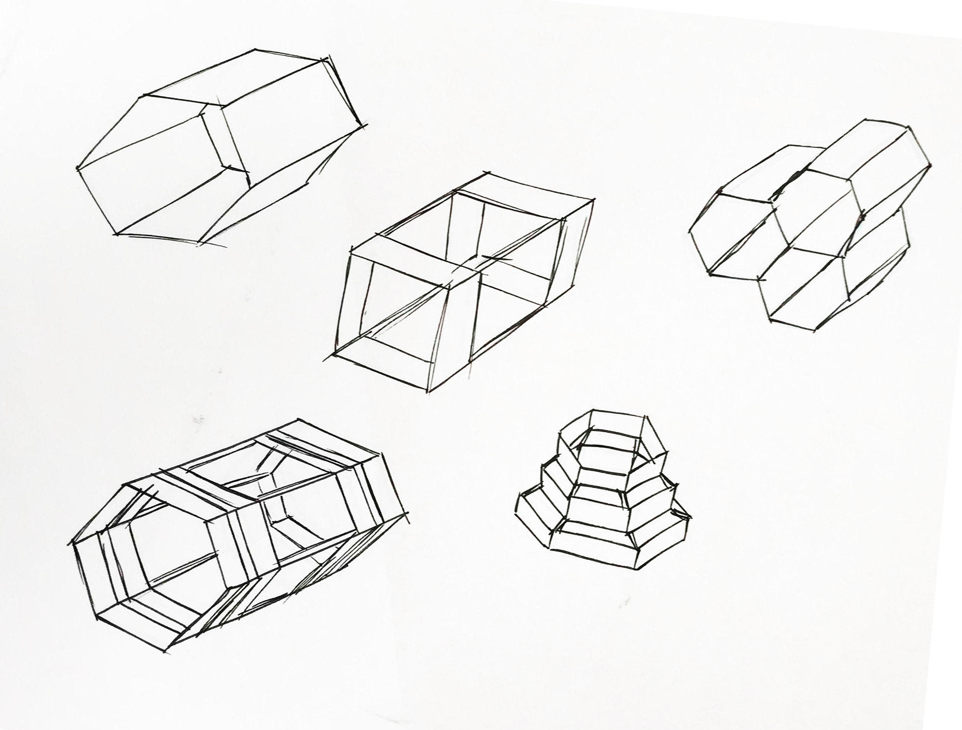 Early sketches explored box kite forms