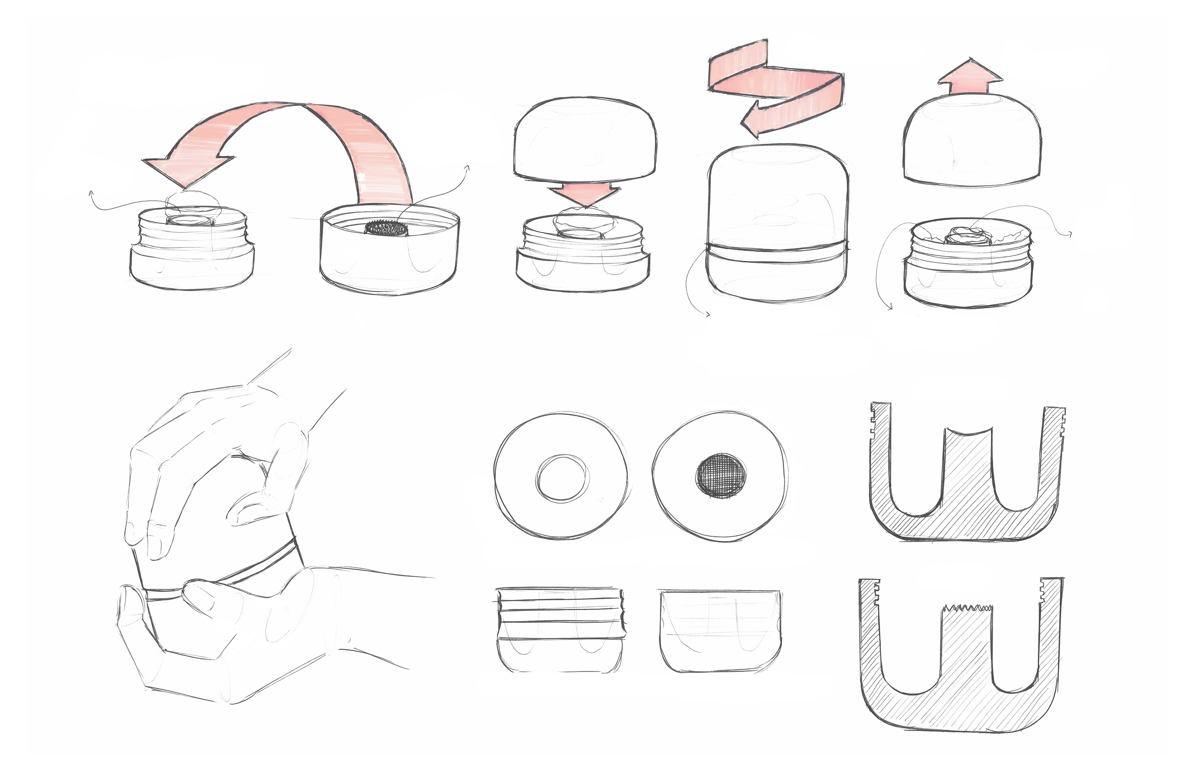 First set of sketches showing a screw mechanism.