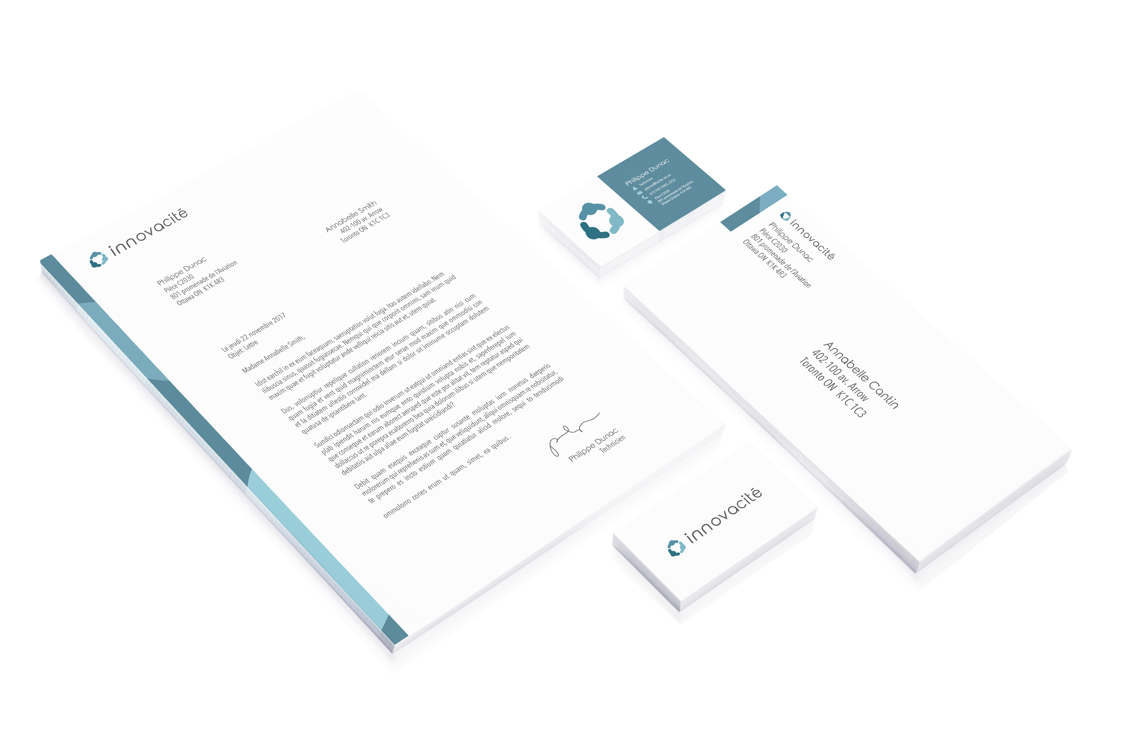 Innovacité stationery on a white background.