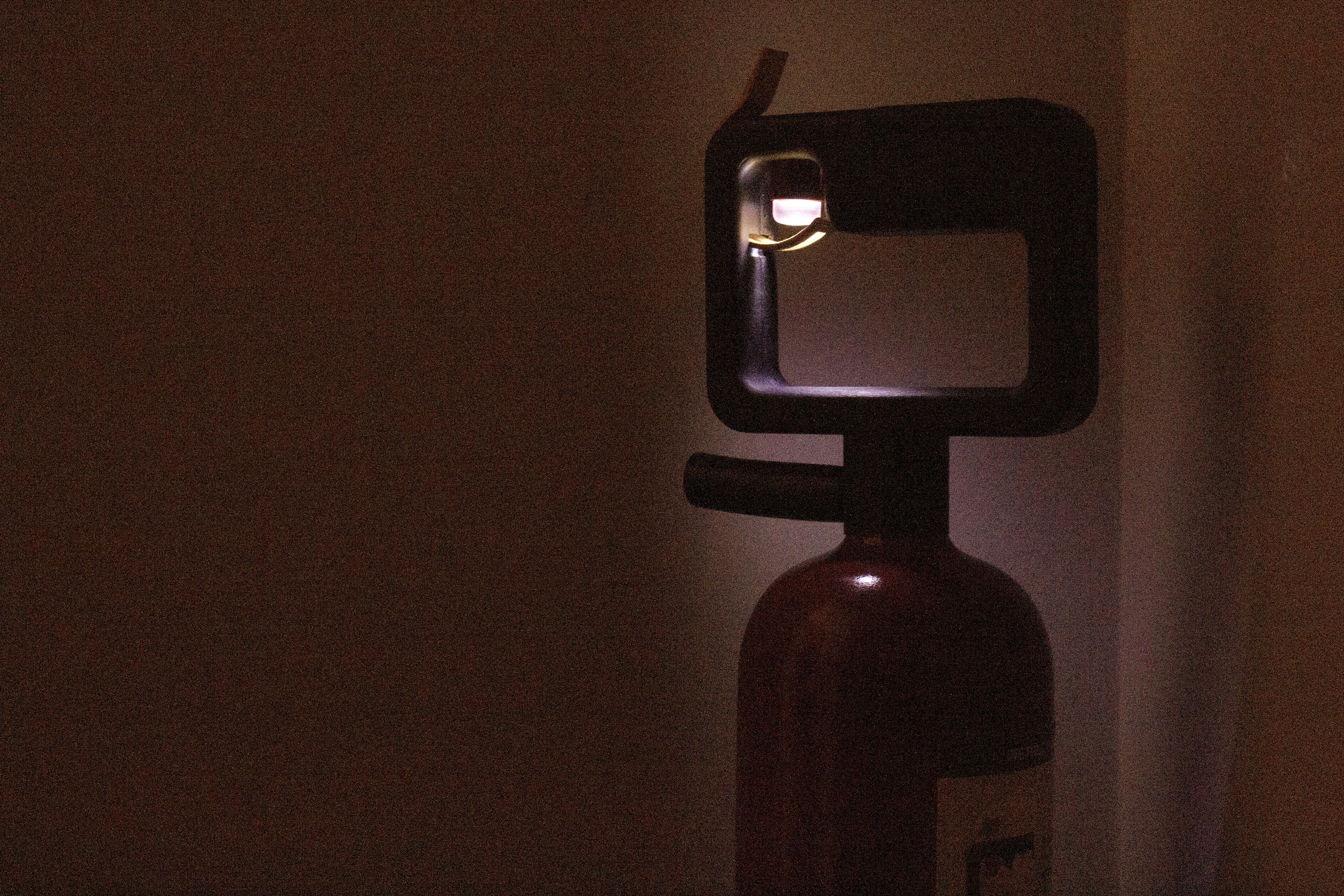 The visual model shows a flashing LED in the button to indicate the location of the fire extinguisher.