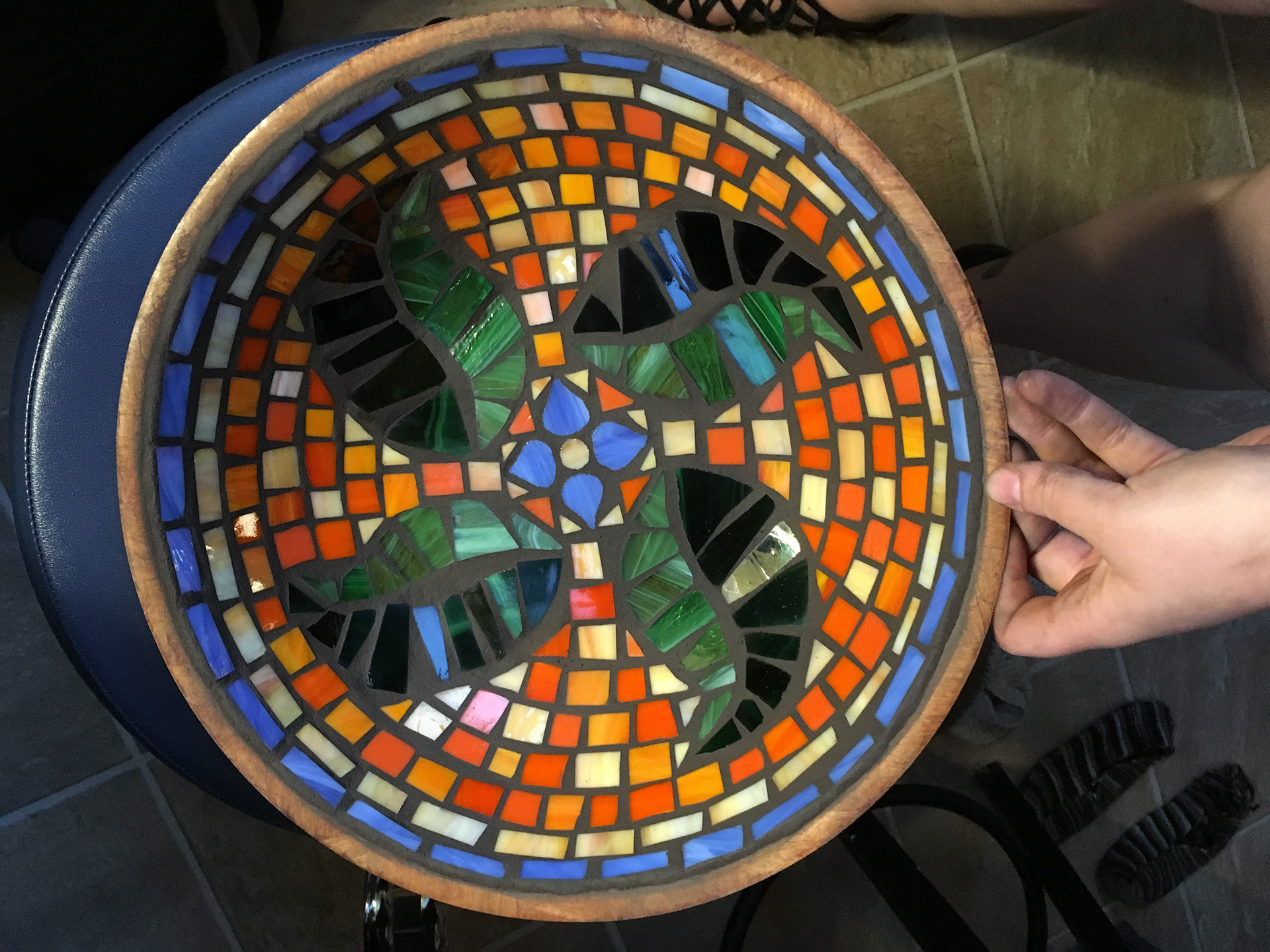 The bowl is grouted