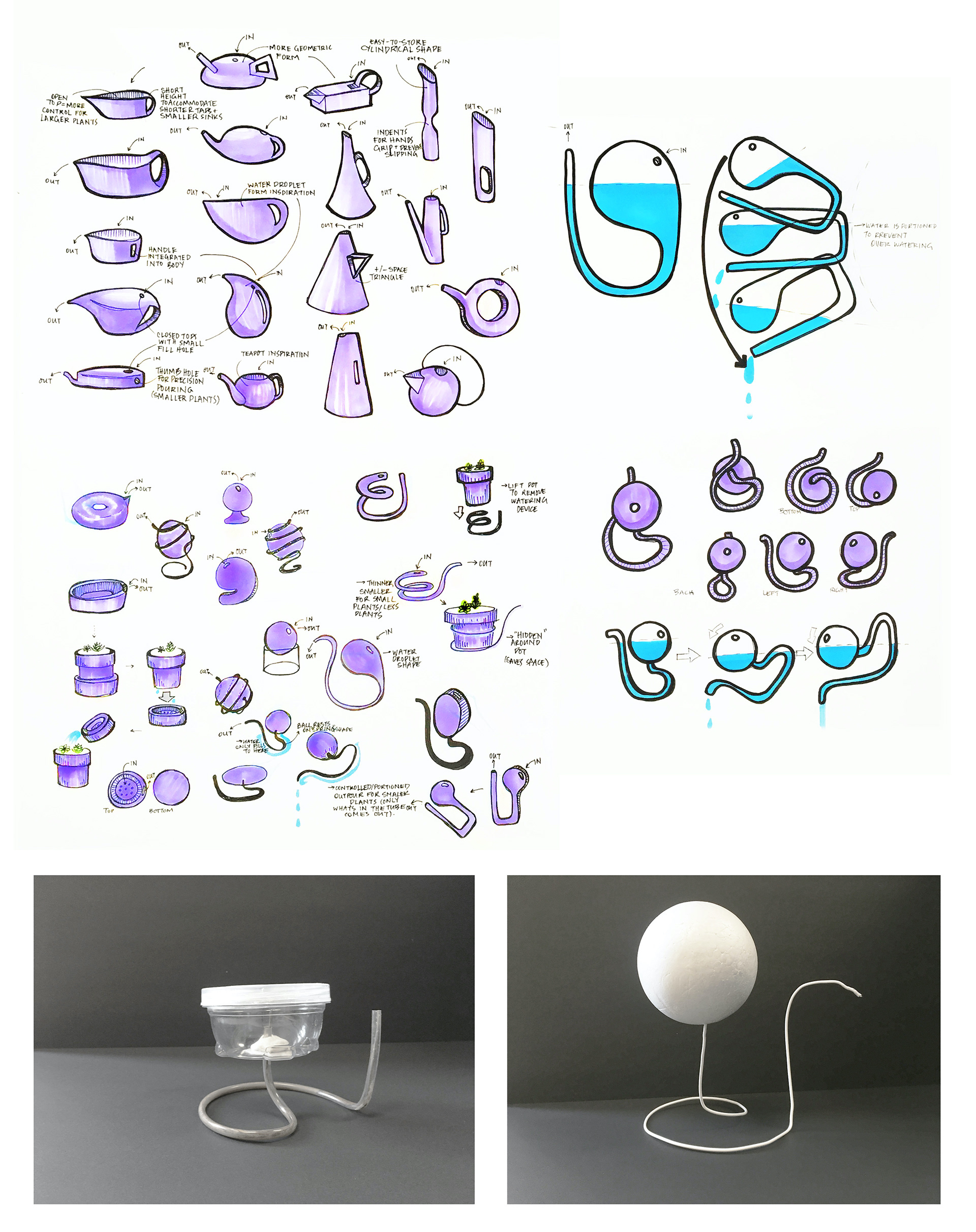 Sketches and prototypes explored form, functionality and style.