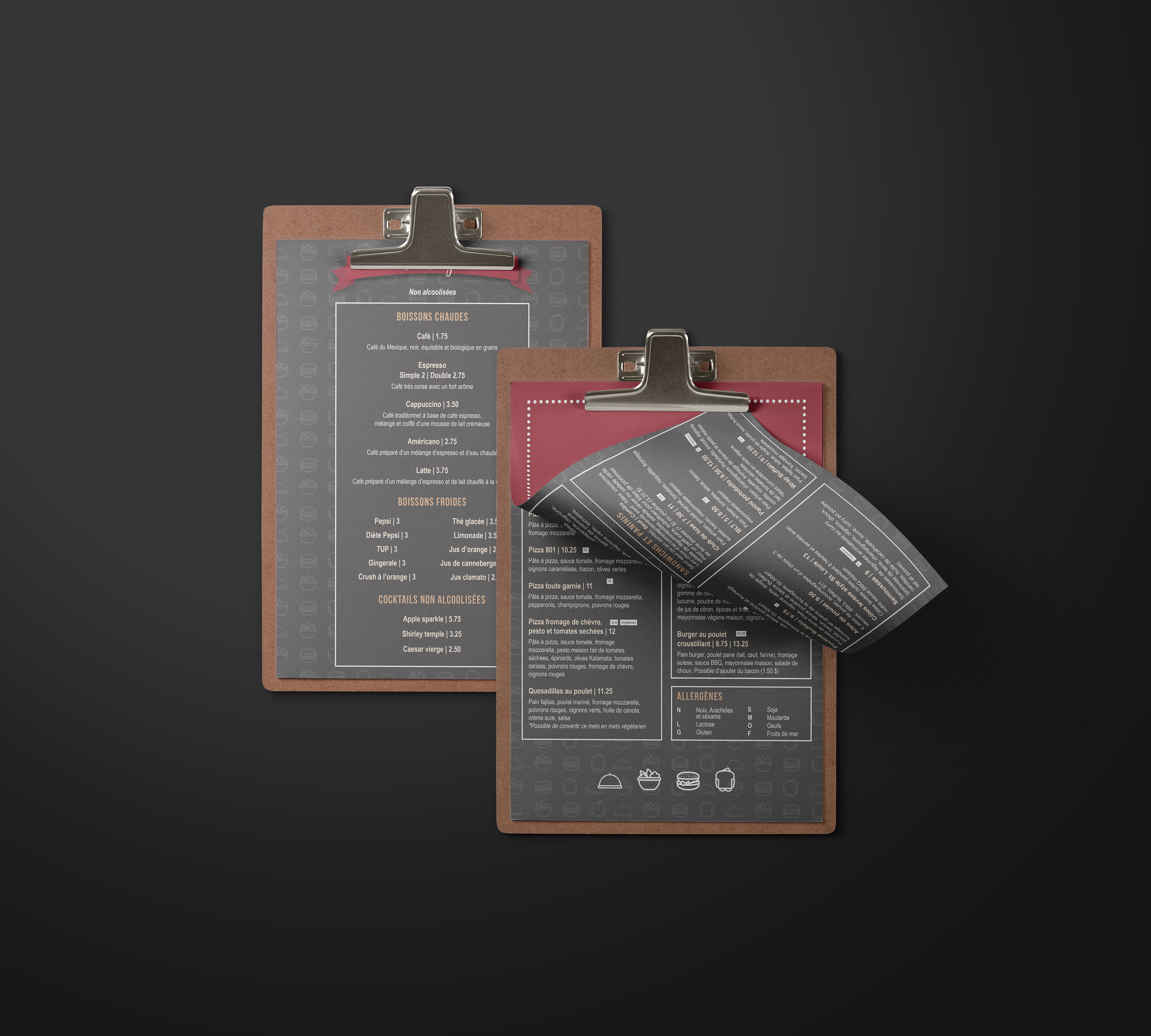 Mockup of Le 801's menu.