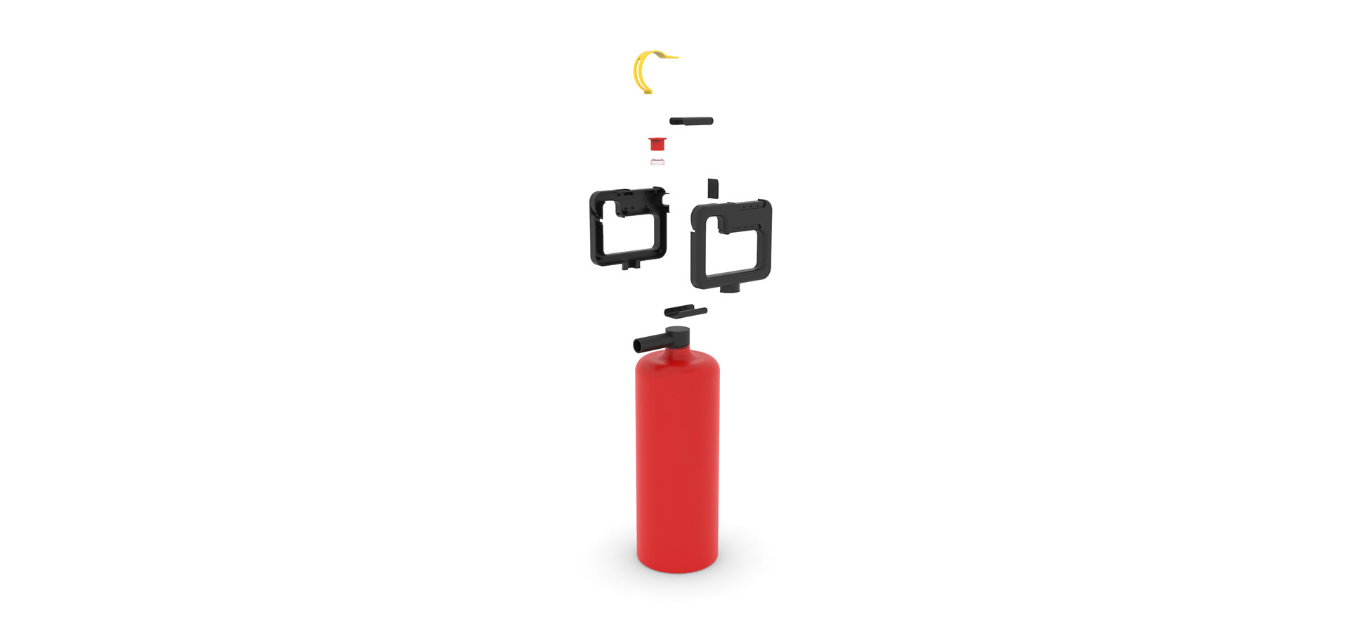 Exploded view of the fire extinguisher.