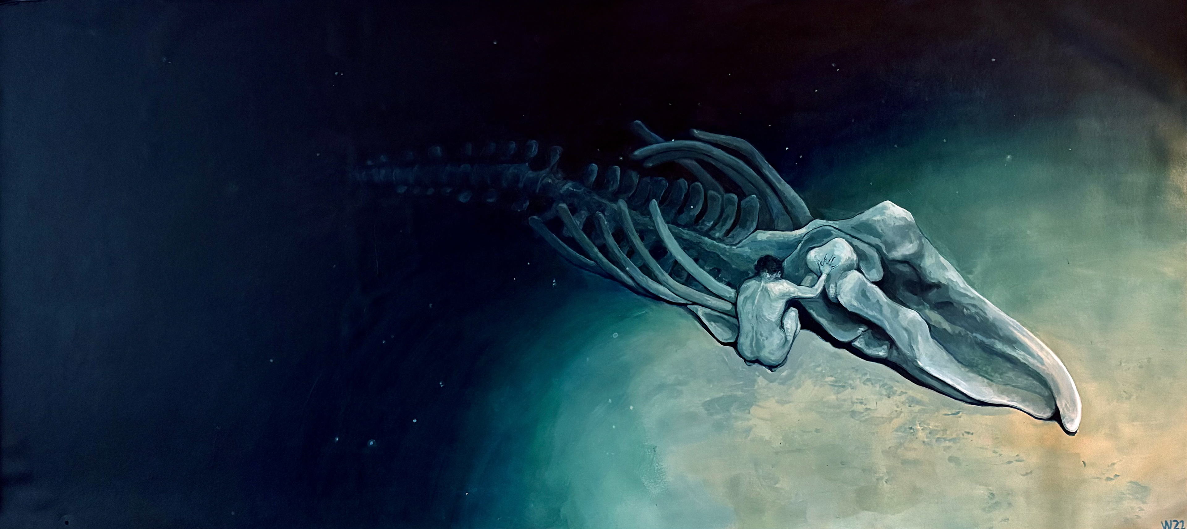 Whalefall. 2021 Acrylic on paper.