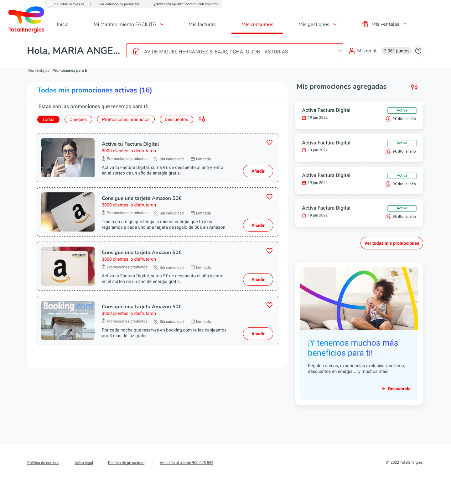 Loyalty program in customer area desktop
