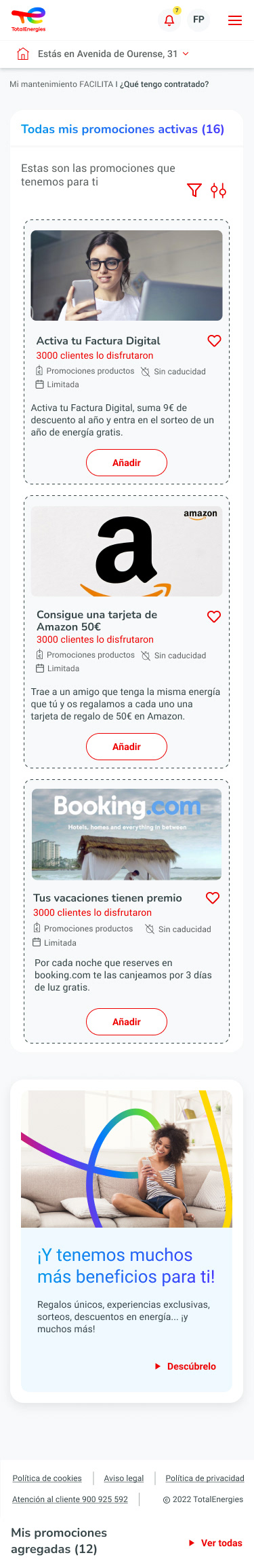 Loyalty program in customer area mobile