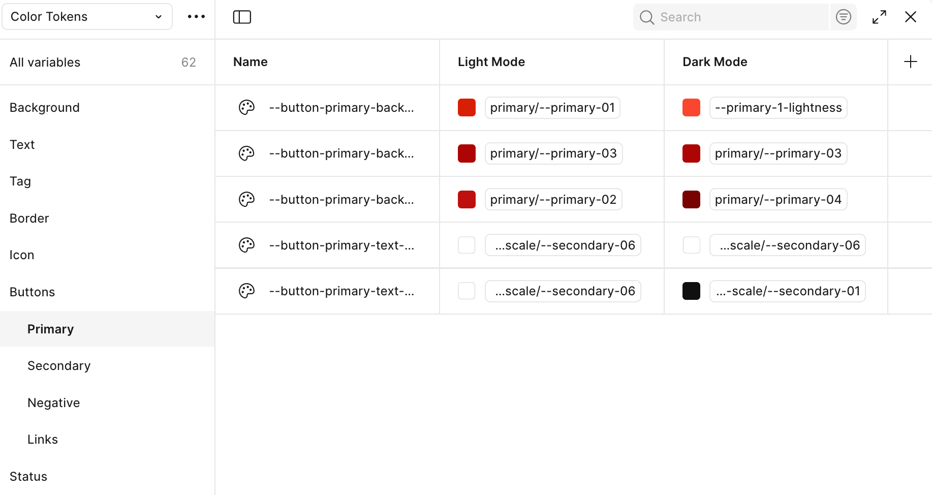 color tokens, buttons, primary