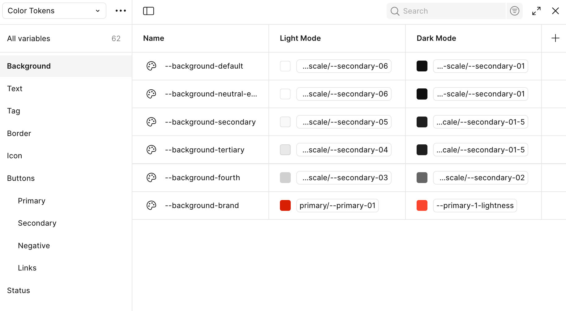 color tokens, background