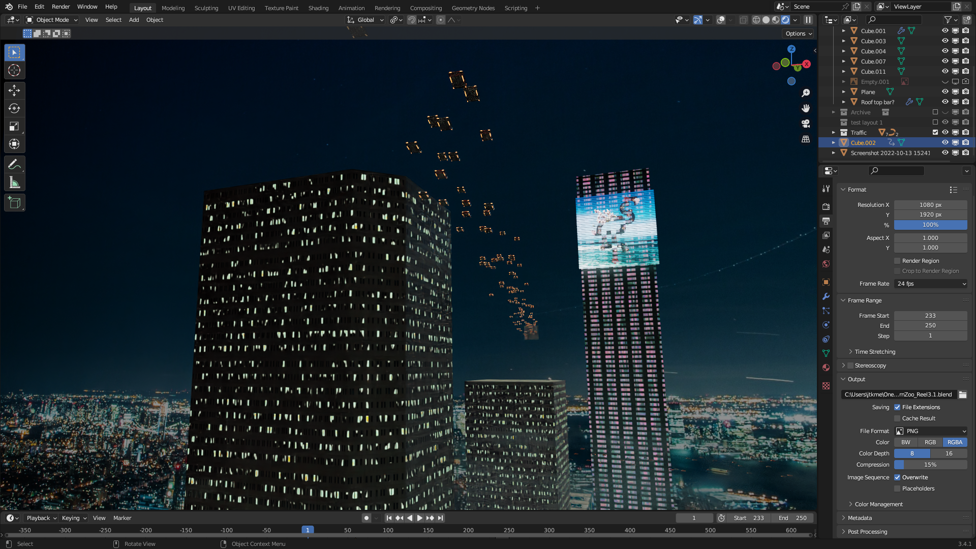 Because of everything going on infront of it, its hard to notice the sky and rest of the city are one static image.