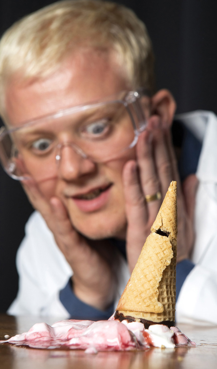 Edward Breeds from Nottingham Trent University experiments on Ice Cream to find the perfect summer ice cream for Iceland. Lucy Ray/PA Wire