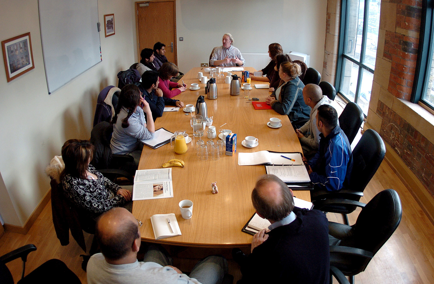 Business Photography Manchester - Andrew Mason of Newmason Properties, talks to the finalists of Enterprise Island at his masterclass at Victoria Mills. Photo: Lucy Ray/ Telegraph and Argus