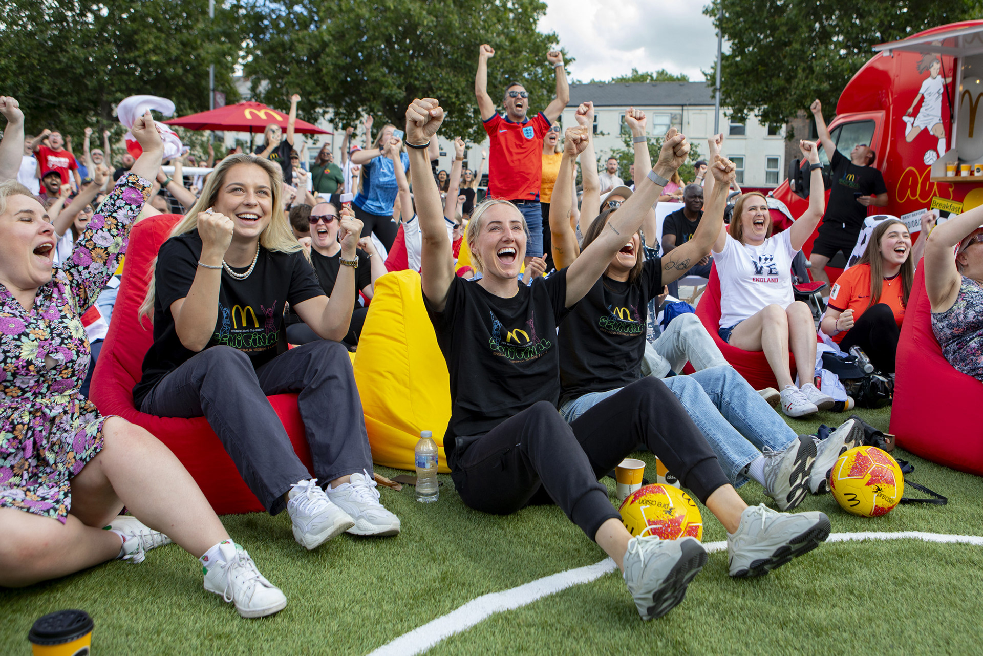 Woman footballers cheer on England at an outdoor screening in Nottingham. Virgin launch the first 100% sustainable aviation fuel flight. PA Media Assignments/Lucy Ray