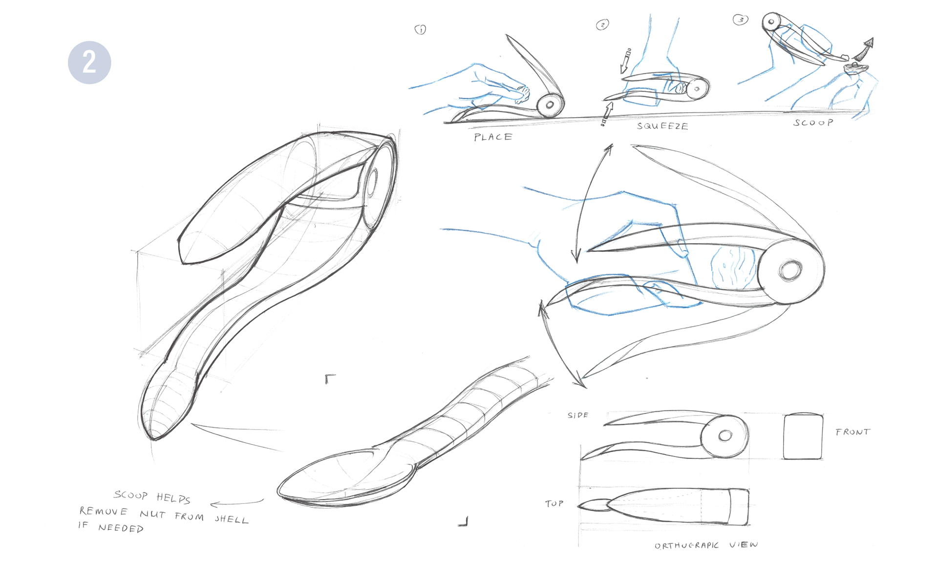 Involves normal crushing methods, but adds a scoop to remove contents more easily