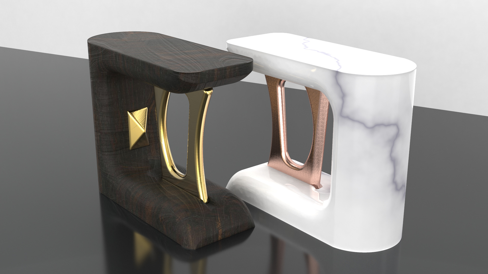 A marble finish version can be seen here with rose gold anodized aluminium accents.