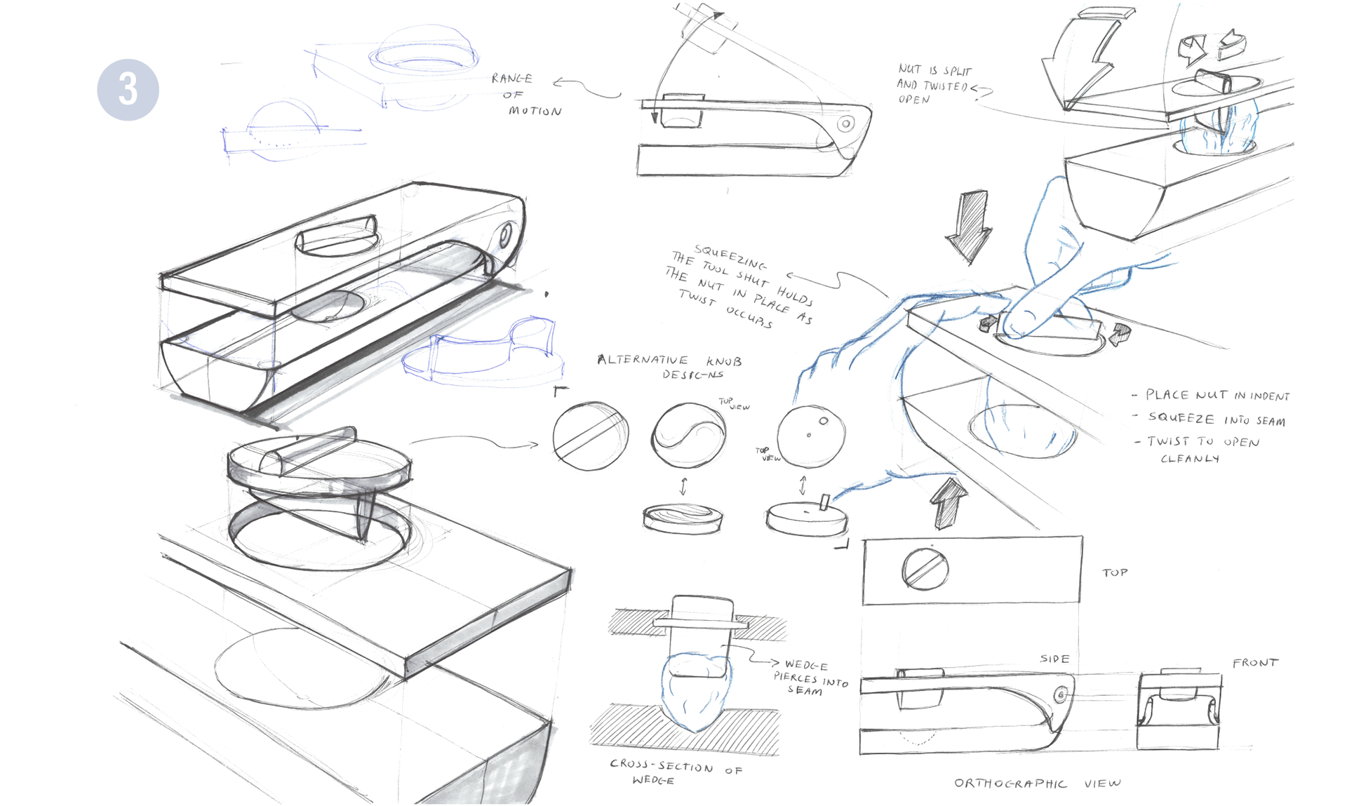 Uses a twisting knob to pry open the nut, minimizing the mess