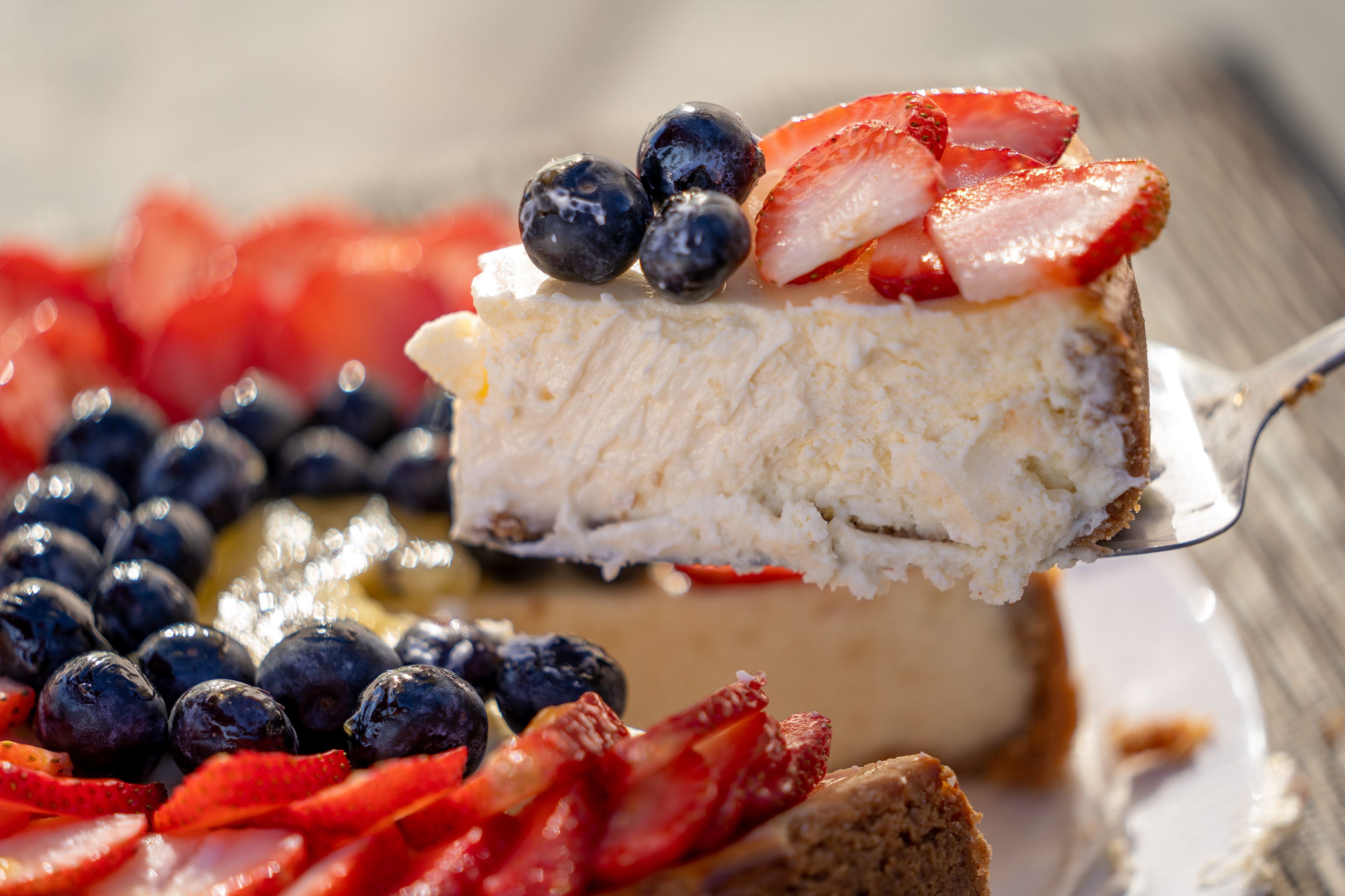 A cheesecake topped with fresh fruit on Jan. 1, 2021. (Photo by Samantha Chow)