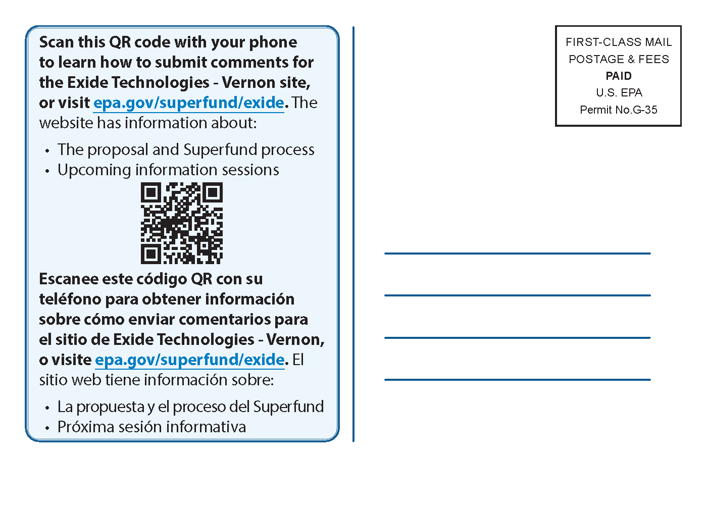 Superfund Public Comment Period Informational PostcardSuperfund Public Comment Period Informational Postcard
