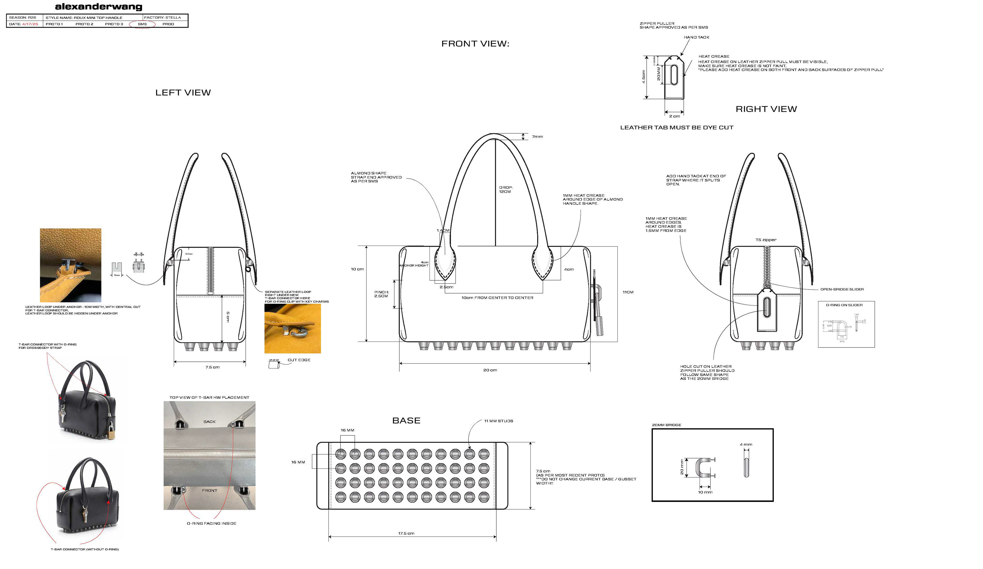 Roux Top Handle Bag Technical Drawing