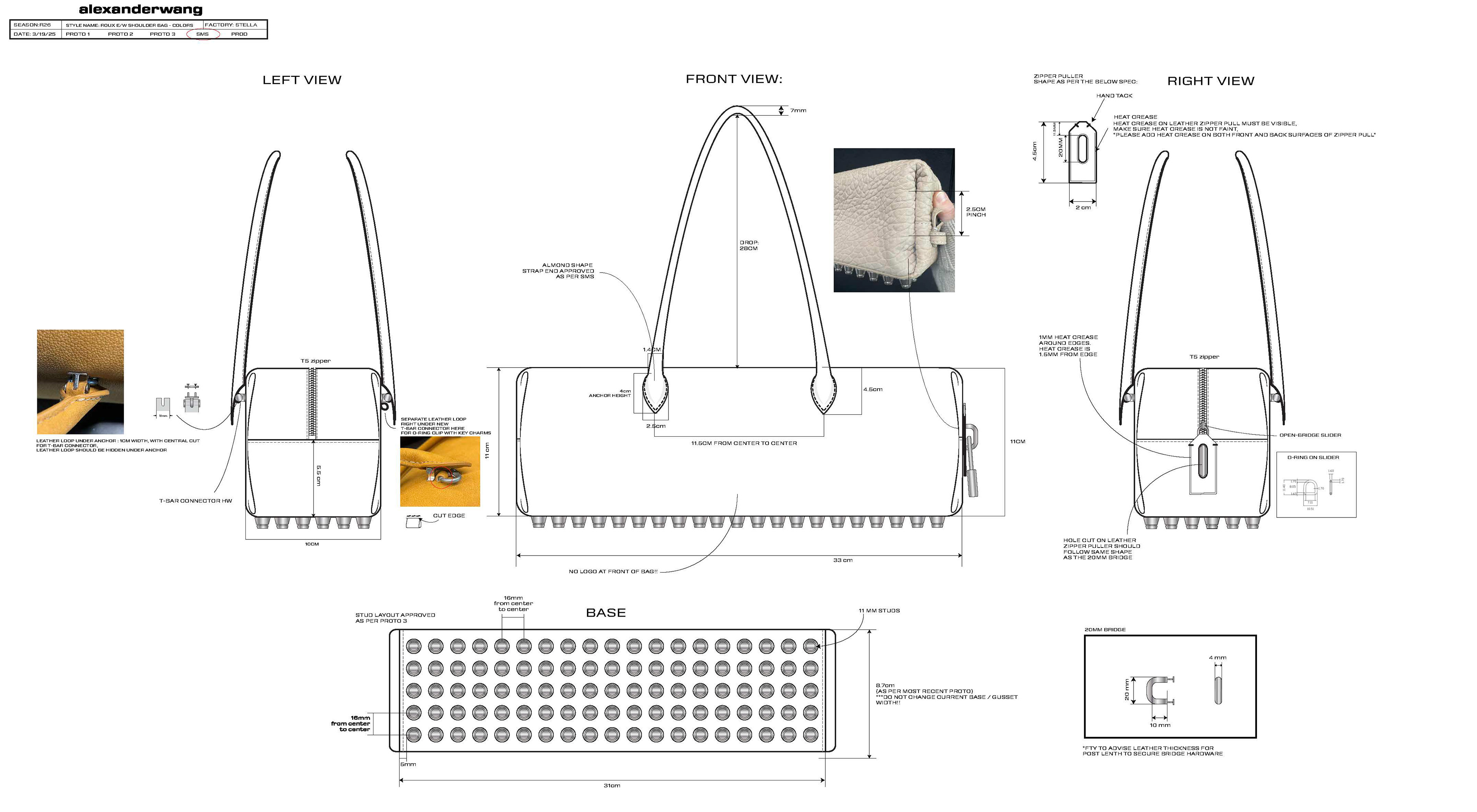Roux Medium Shoulder Bag Technical Drawing