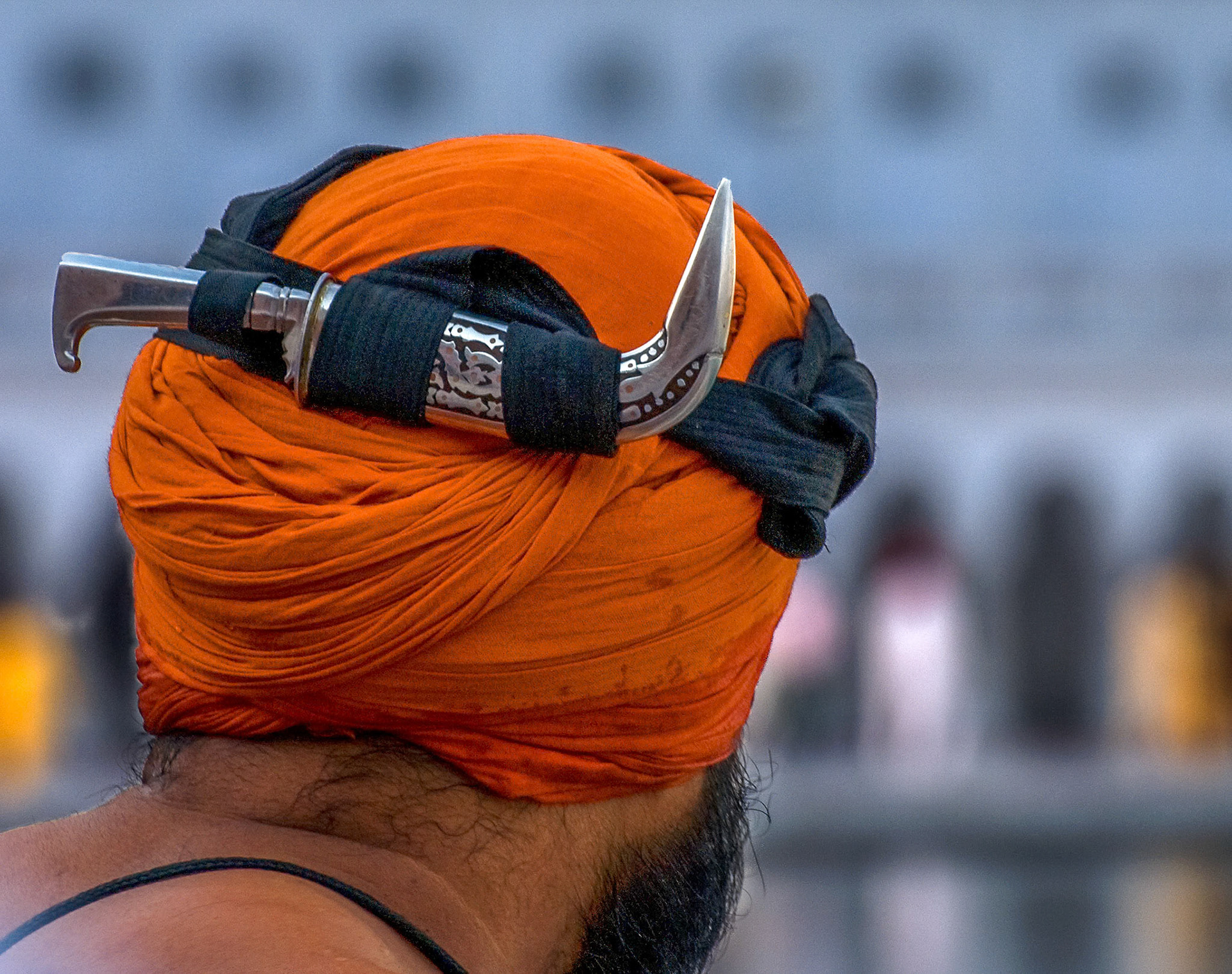 Practising SIkhs are required to wear this kirpan at all times - which makes the turban a doubly useful item (they are not allowed to cut their hair...)