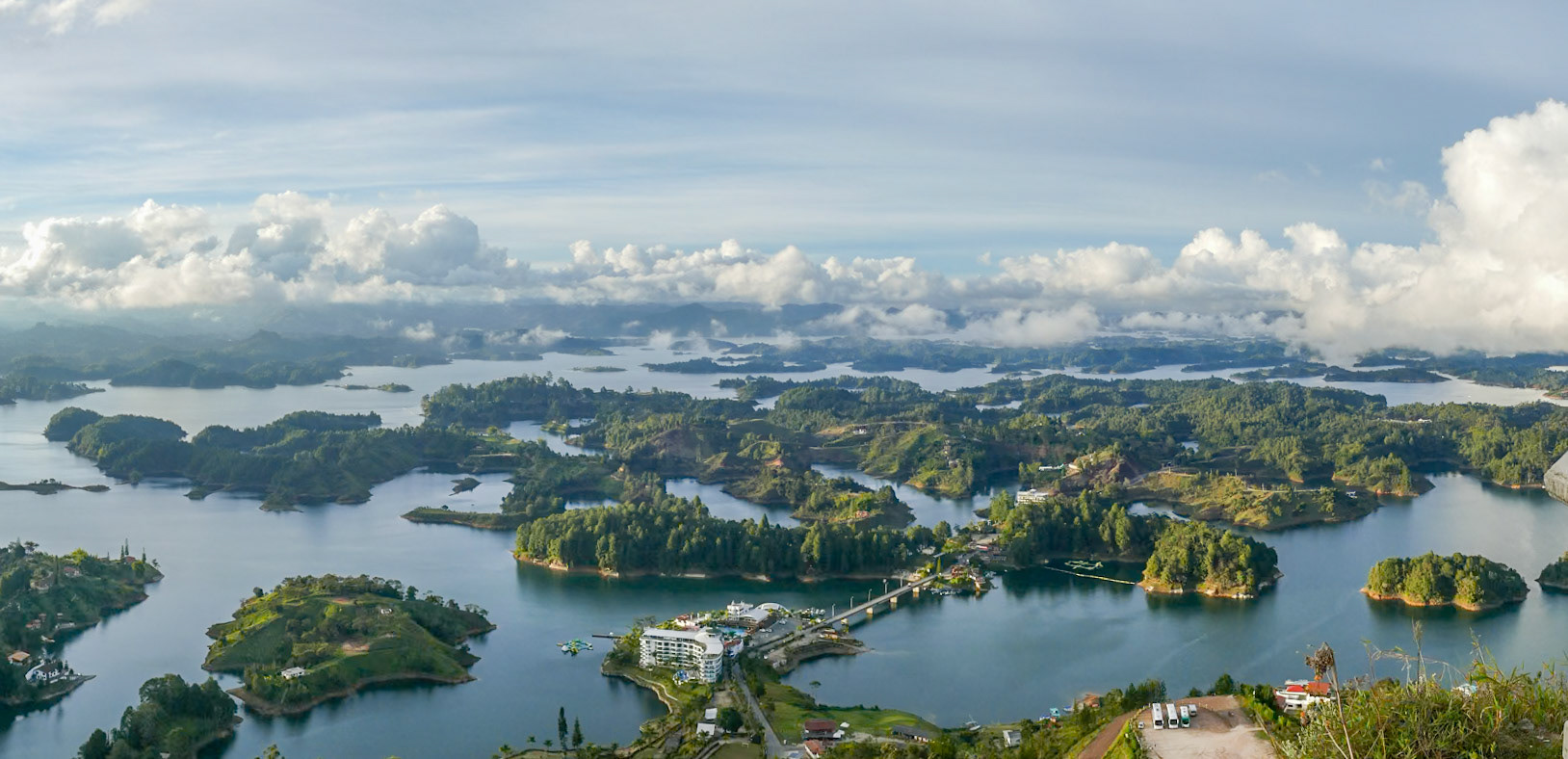 View from El Peñol - GuatapéThe lake is a reservoir, the islands being the tops of various ridges and hills.