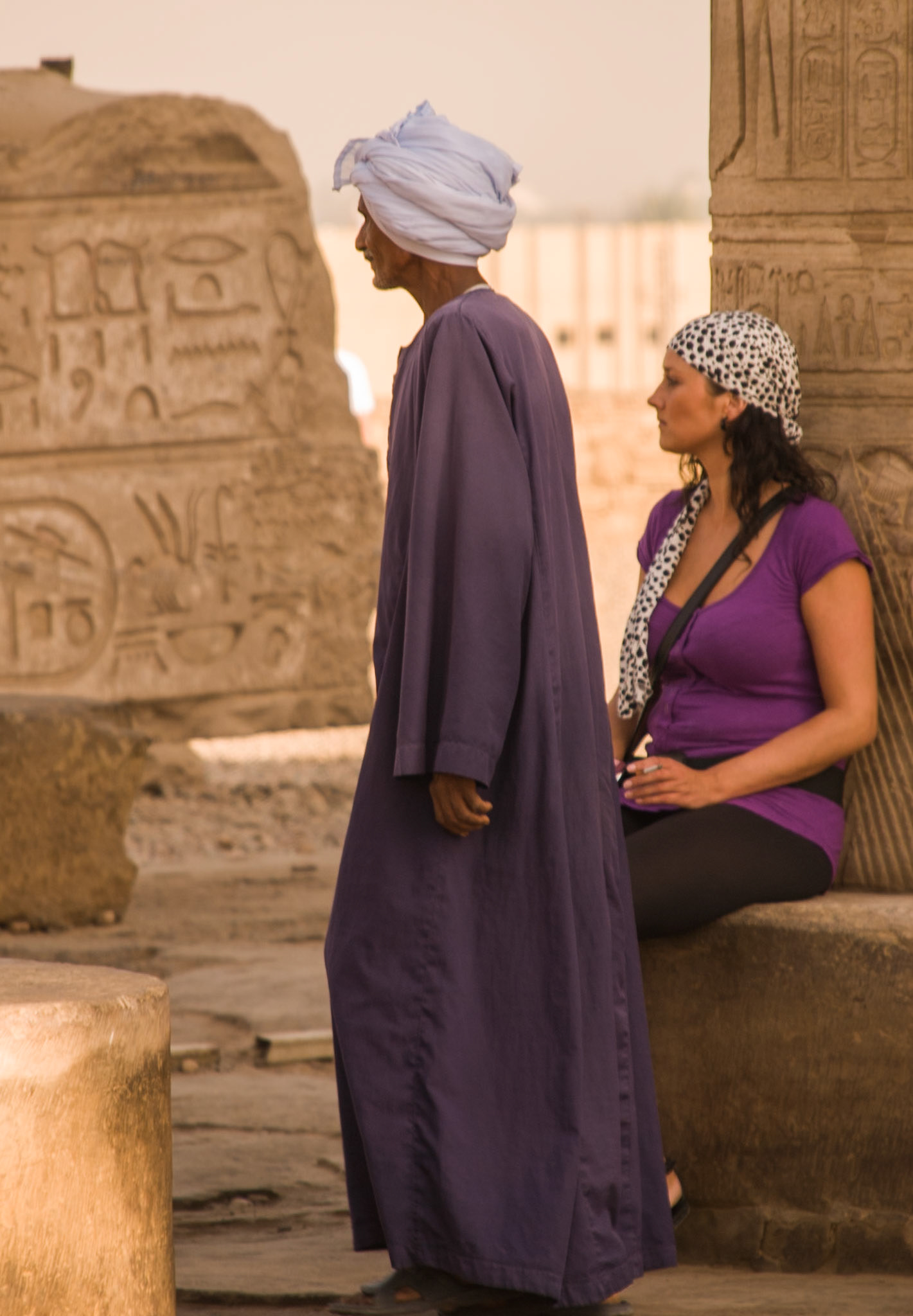A tourist and her guide at Kom Ombo