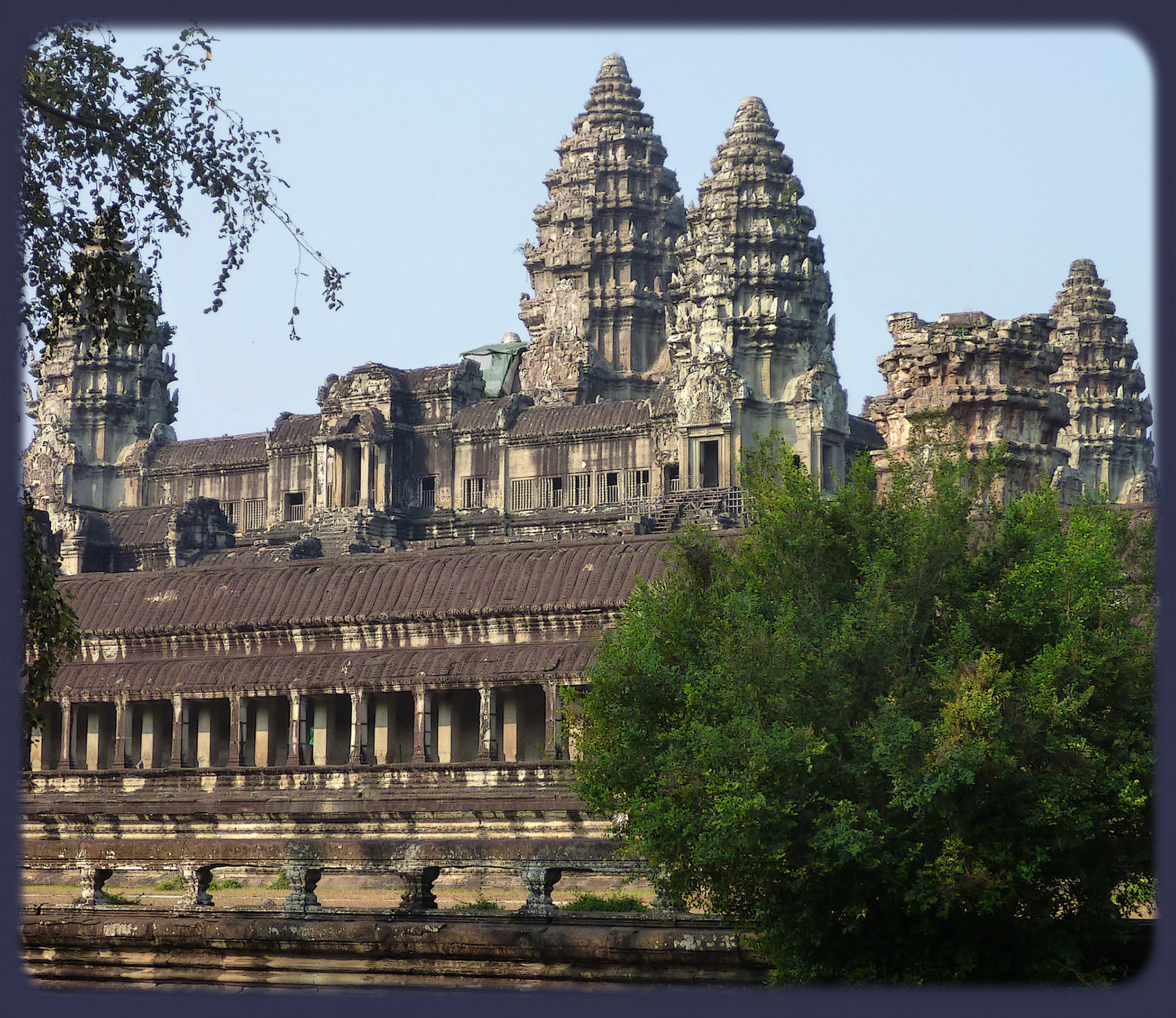 Our first view of the temple, Angkor Wat. Our guide was careful to take us to the less used entrance to give us a calmer first look.