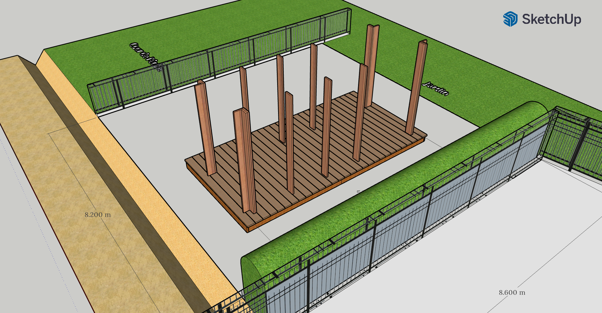 Fig 10 : Modélisation SketchUp des toilettes sèches, étape par étape